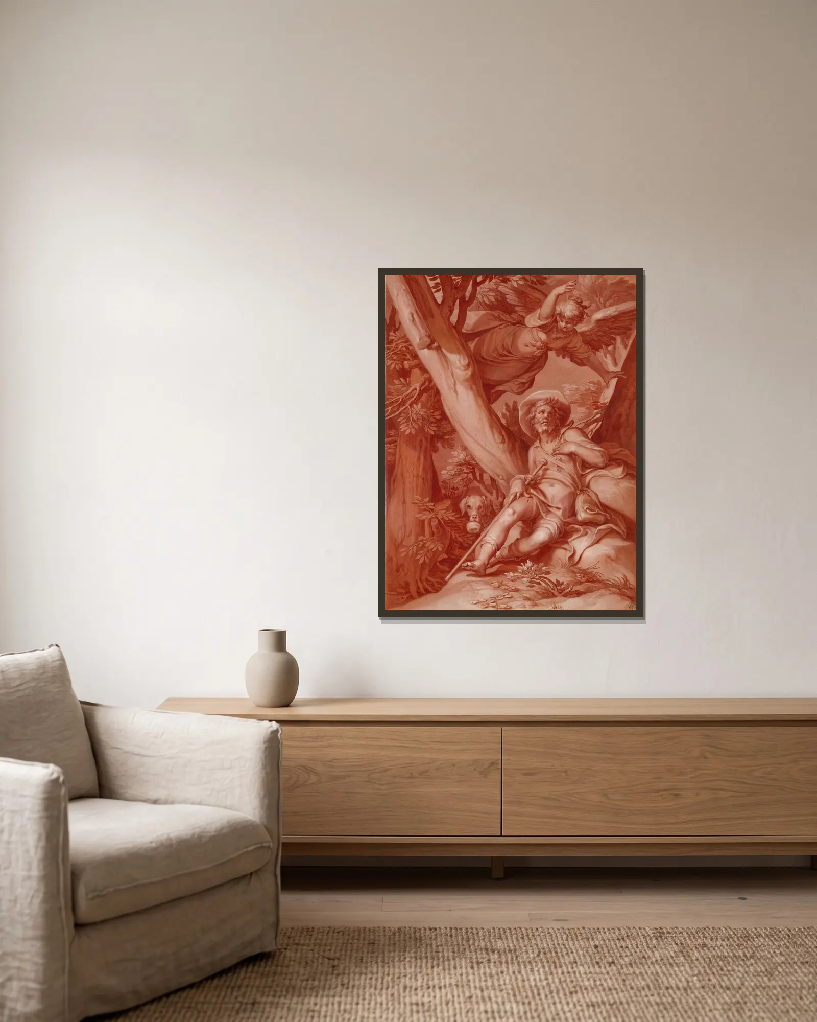 St. Roch av Abraham Bloemaert inramad på en vägg