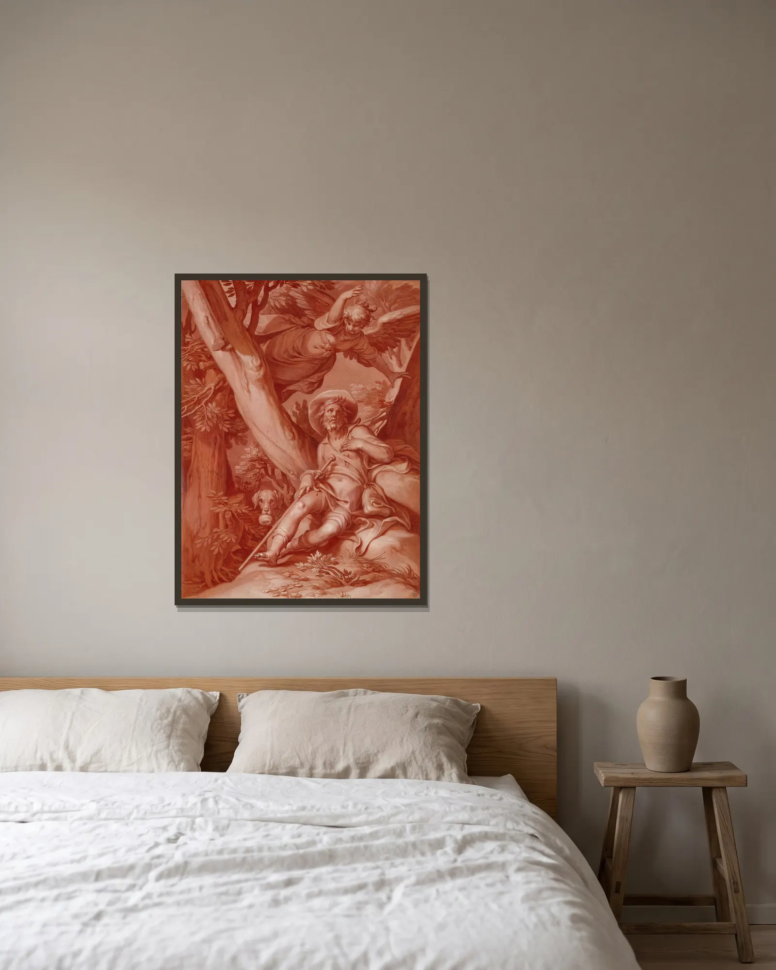 St. Roch av Abraham Bloemaert inramad på en vägg