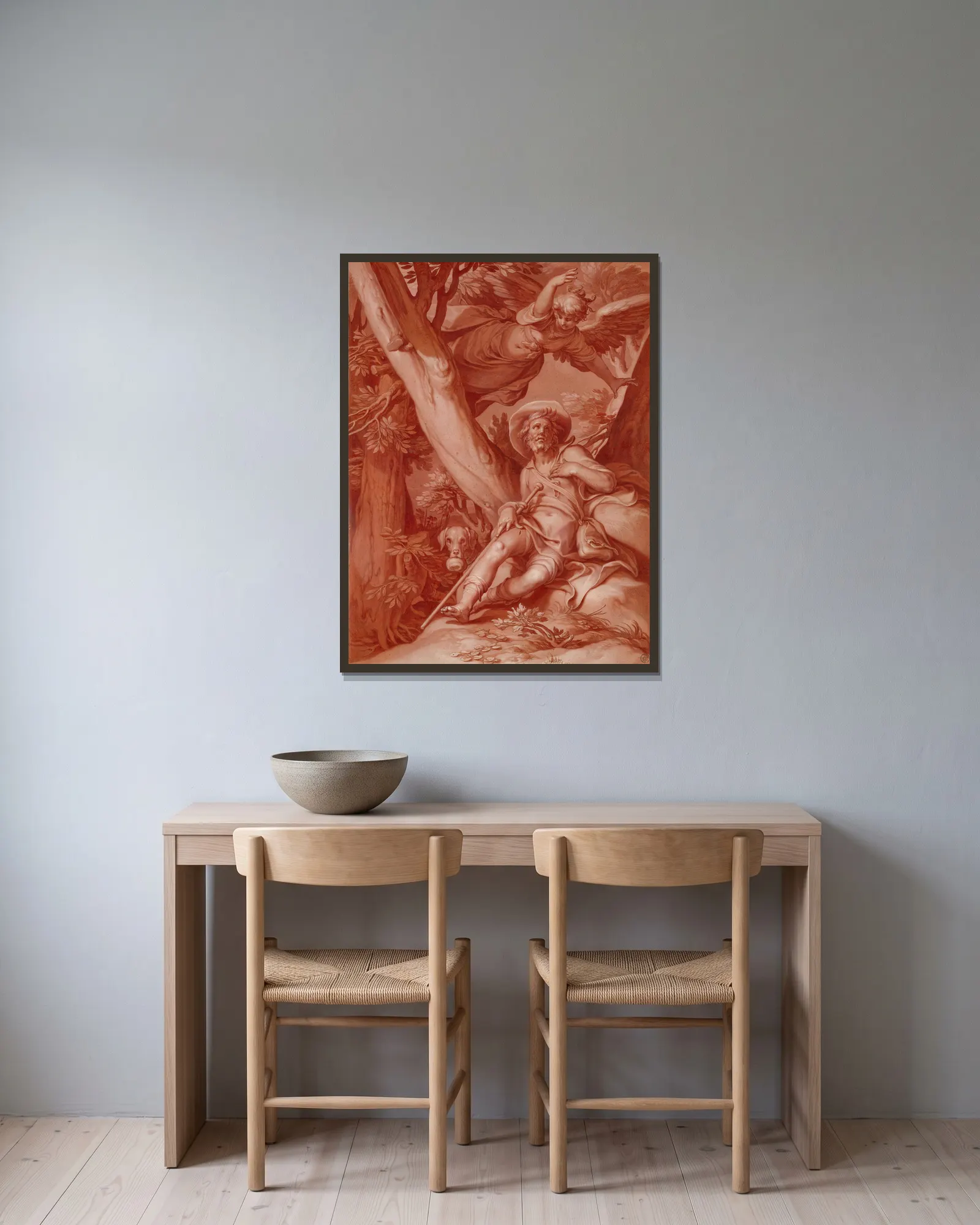 St. Roch av Abraham Bloemaert inramad på en vägg