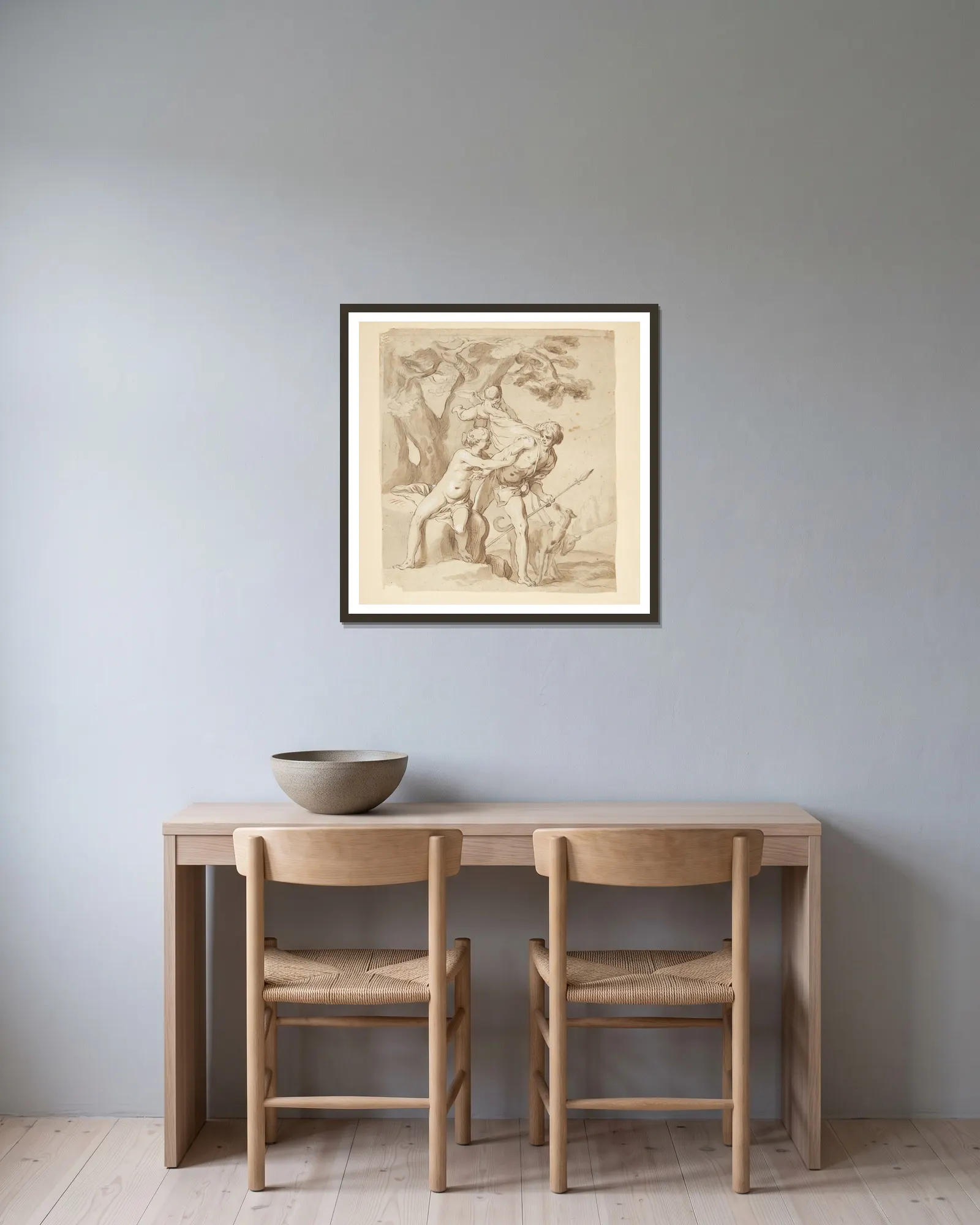 Venus and Adonis – nr 1 av Abraham Bloemaert inramad på en vägg