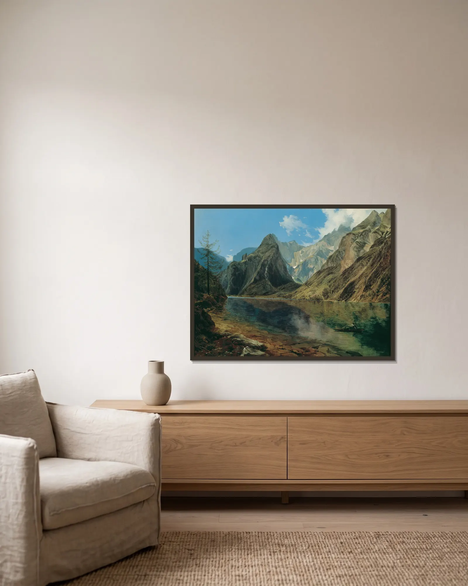 Der Königssee mit dem Watzmann av Adalbert Stifter inramad på en vägg