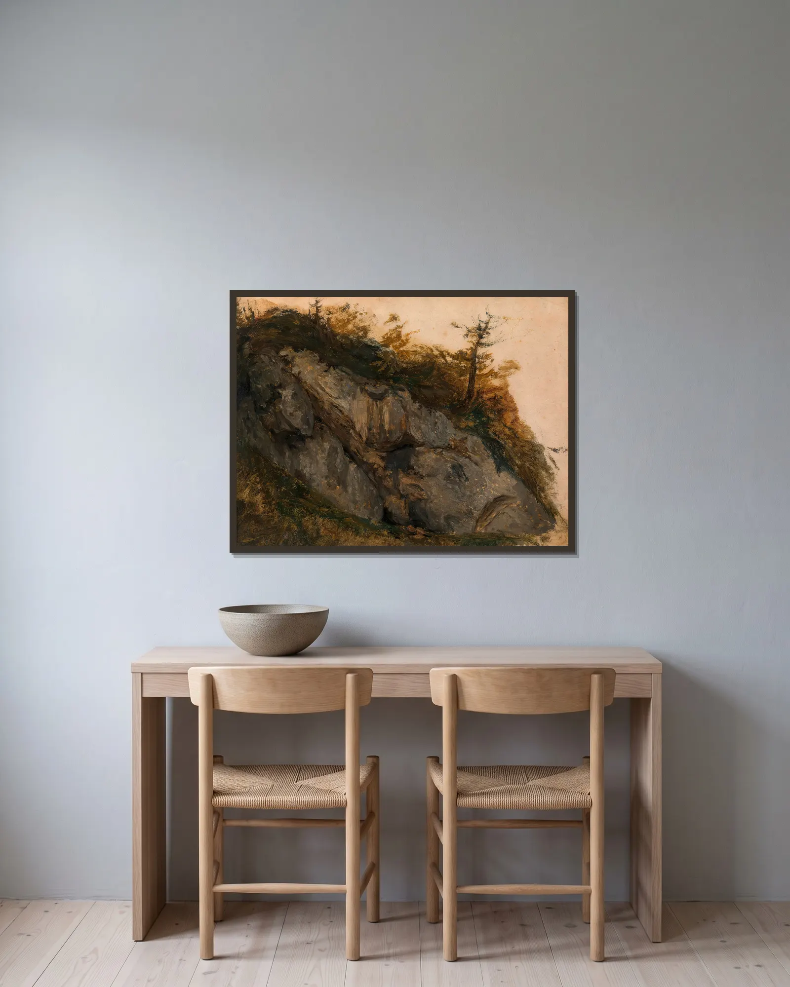Felsstudie (aus dem Höllental) av Adalbert Stifter inramad på en vägg