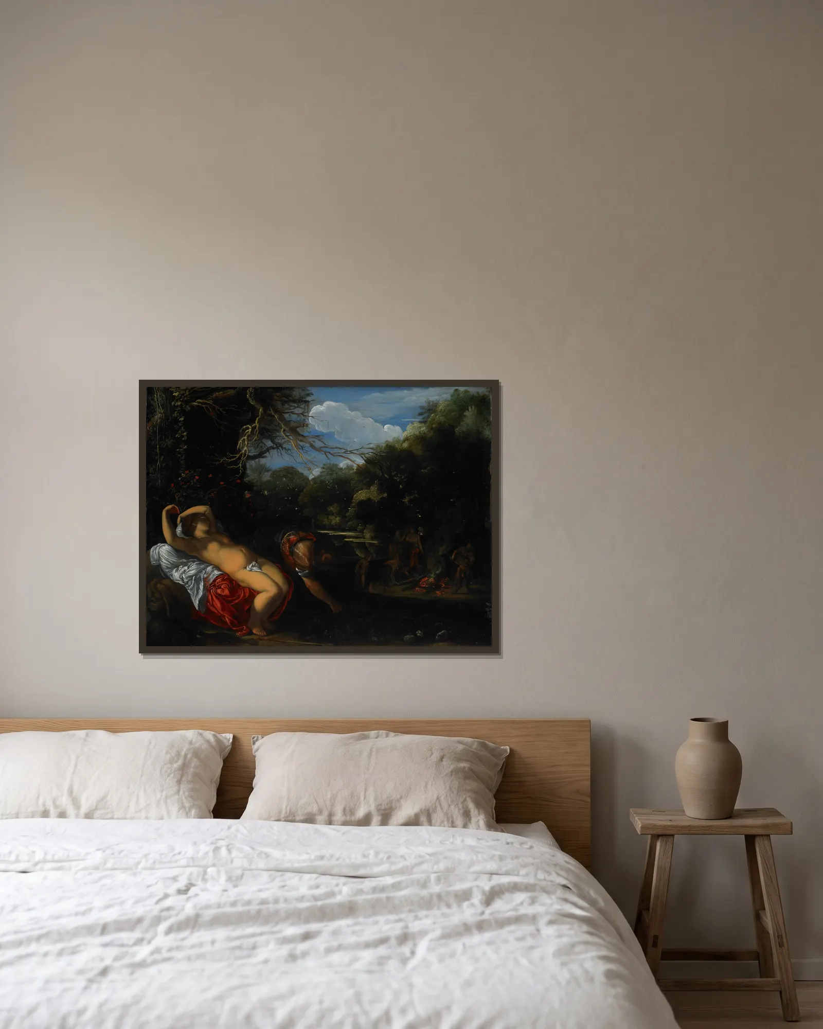 Apollo and Coronis av Adam Elsheimer inramad på en vägg