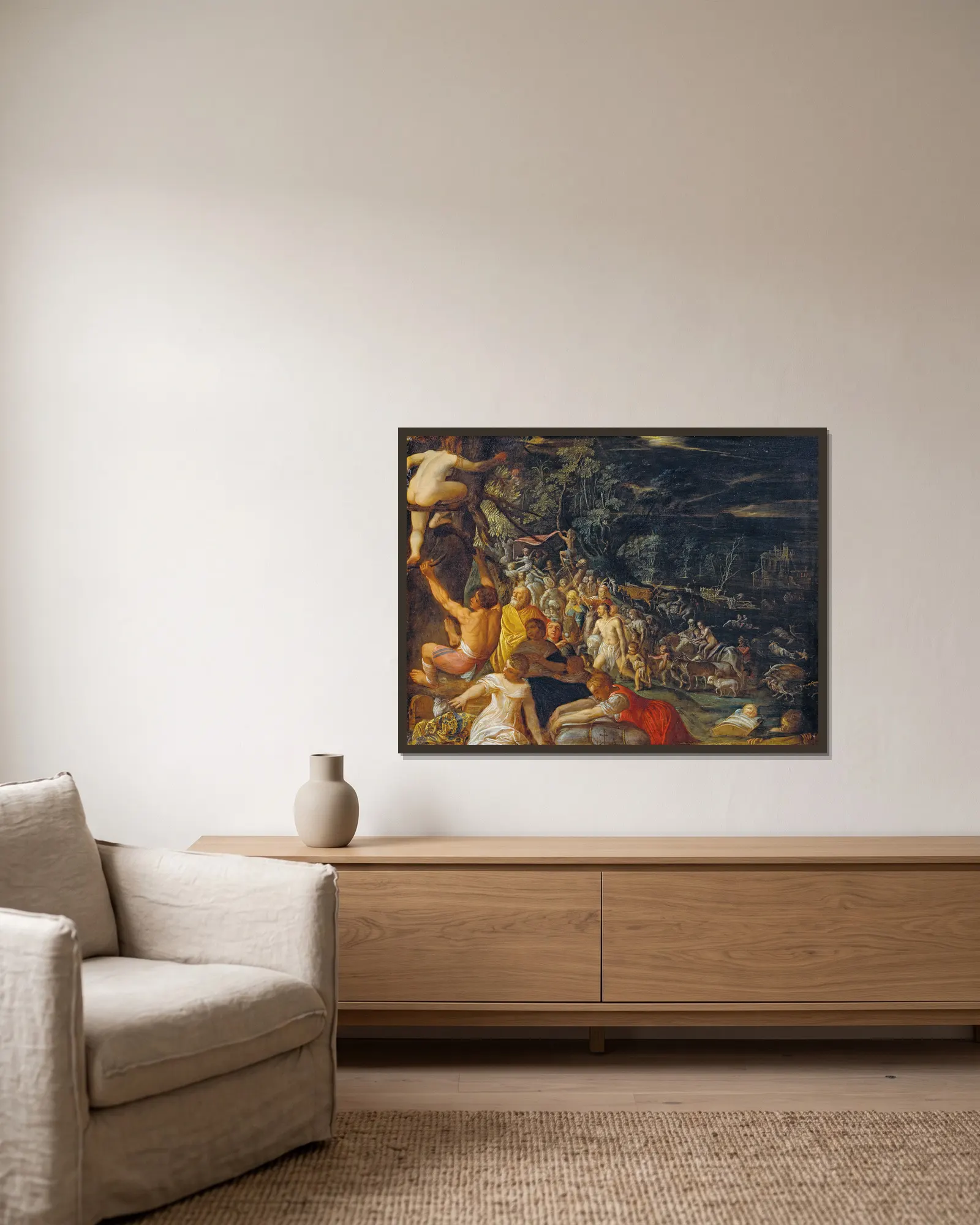 The Deluge av Adam Elsheimer inramad på en vägg