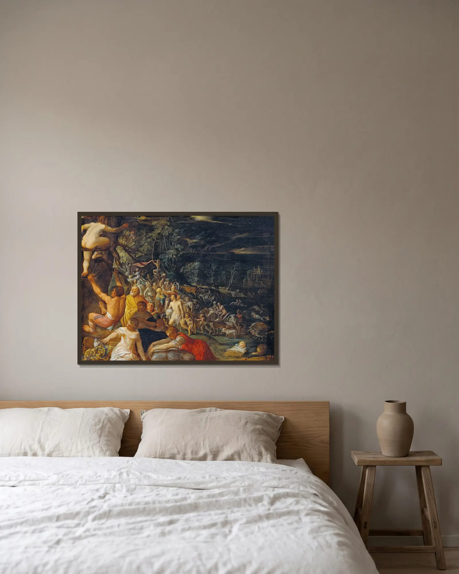 The Deluge av Adam Elsheimer inramad på en vägg