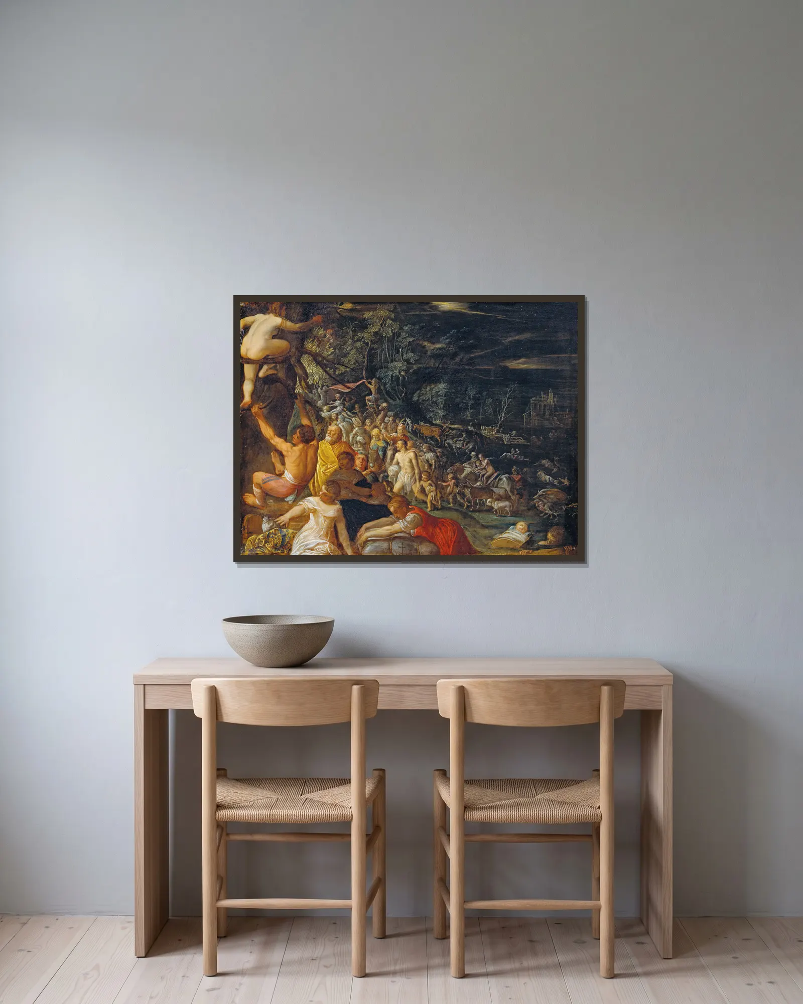 The Deluge av Adam Elsheimer inramad på en vägg