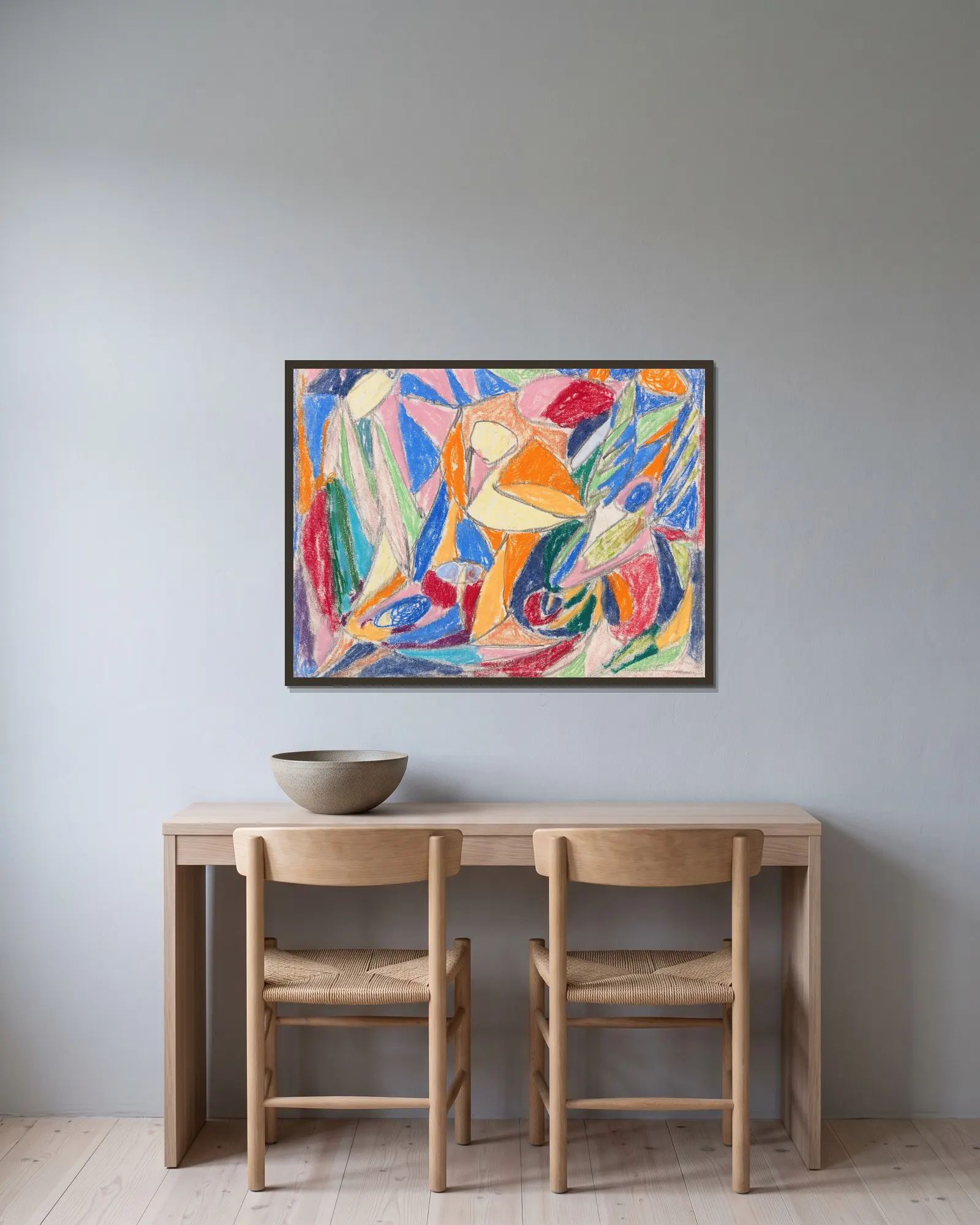 Ohne Titel av Adolf Hölzel inramad på en vägg