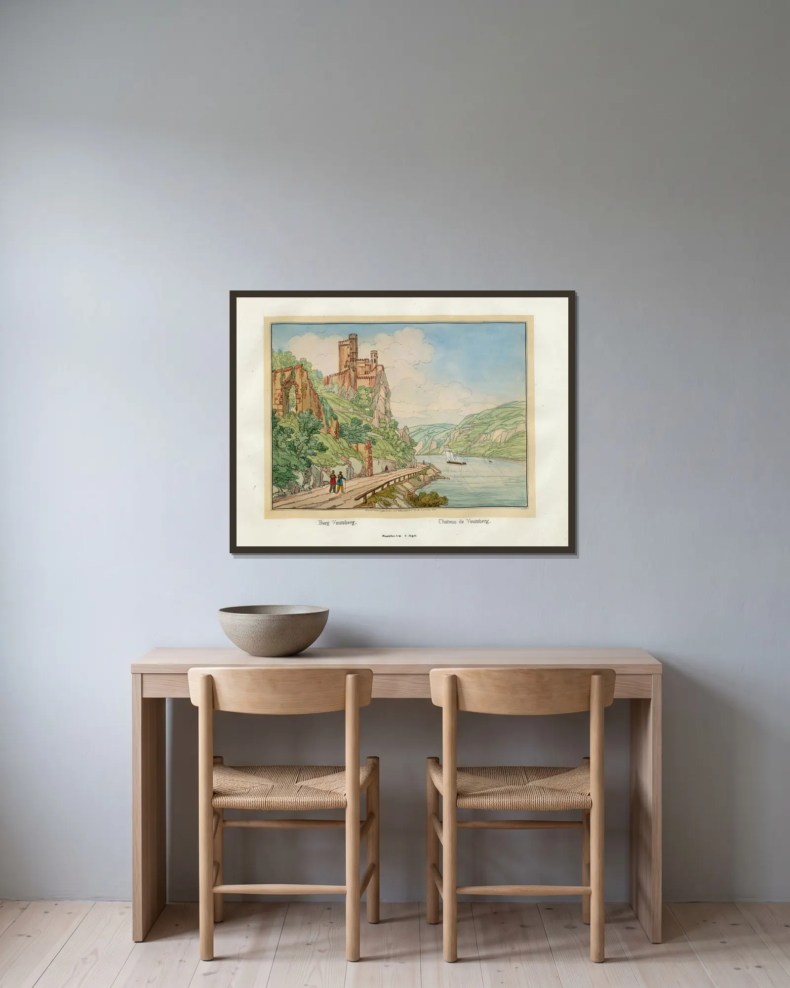 Chateau de Vautsberg av Johann Adolf Lasinsky inramad på en vägg