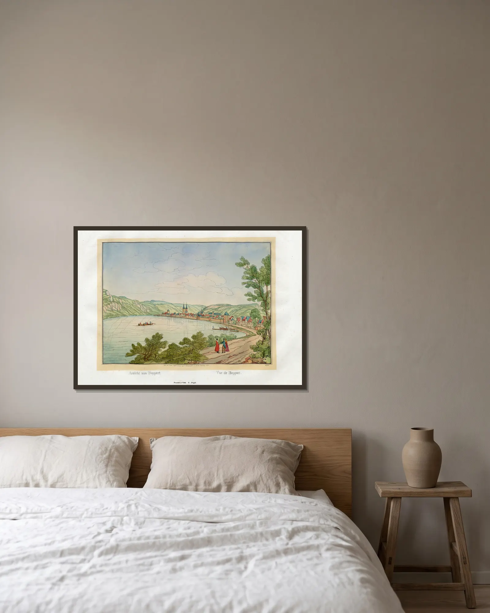 Vue de Boppart av Johann Adolf Lasinsky inramad på en vägg