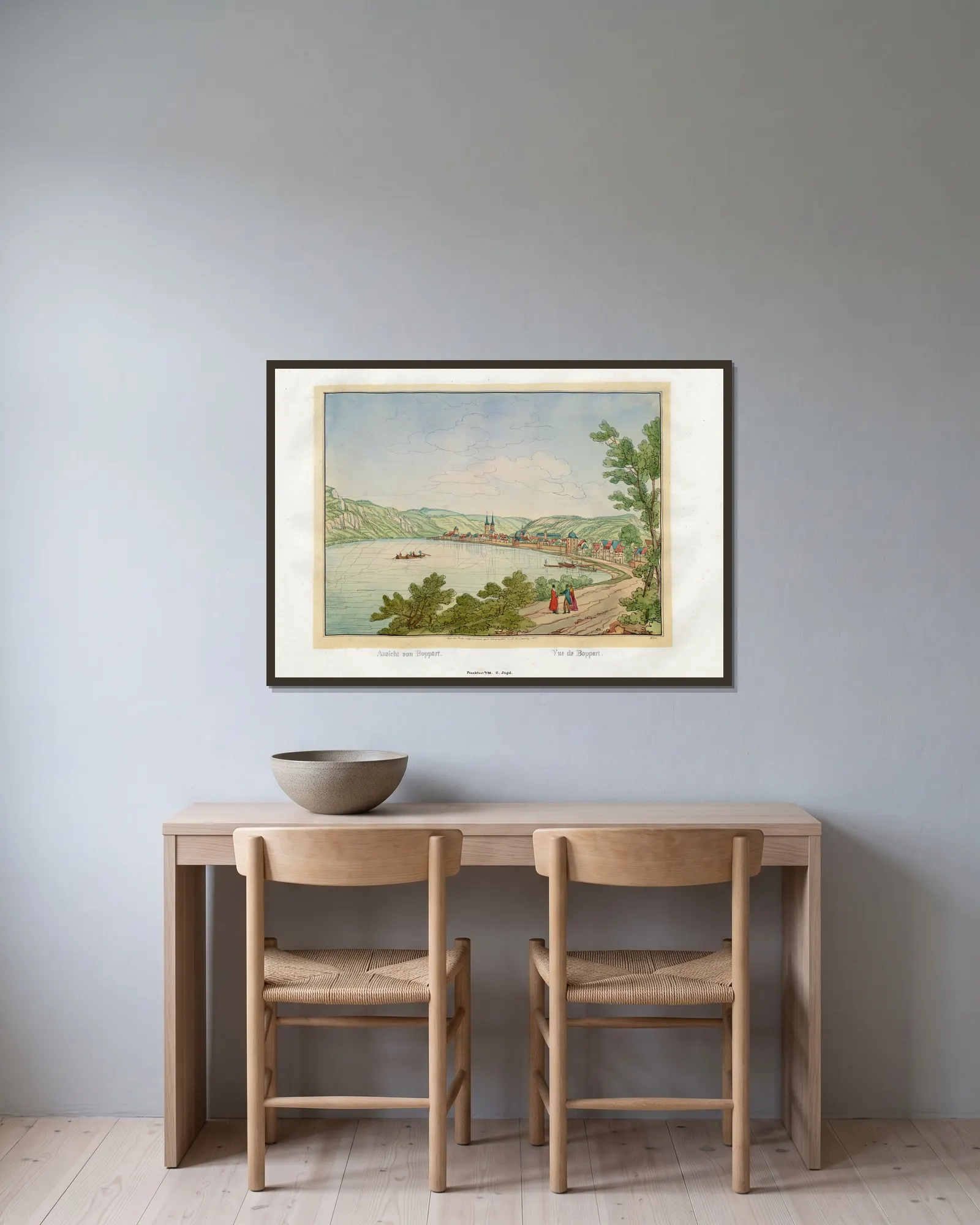 Vue de Boppart av Johann Adolf Lasinsky inramad på en vägg