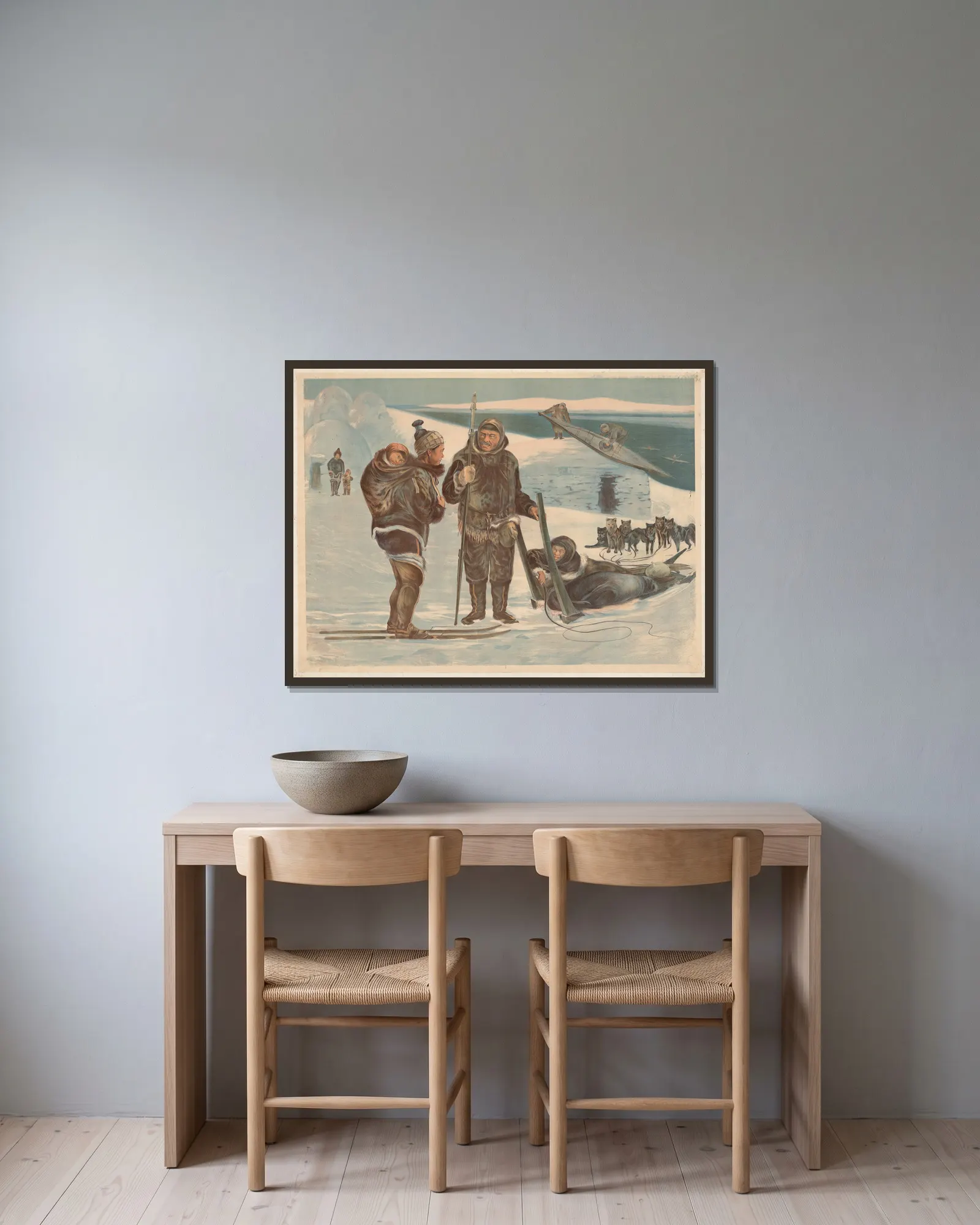 Eskimo family av Adolf Lehmann inramad på en vägg