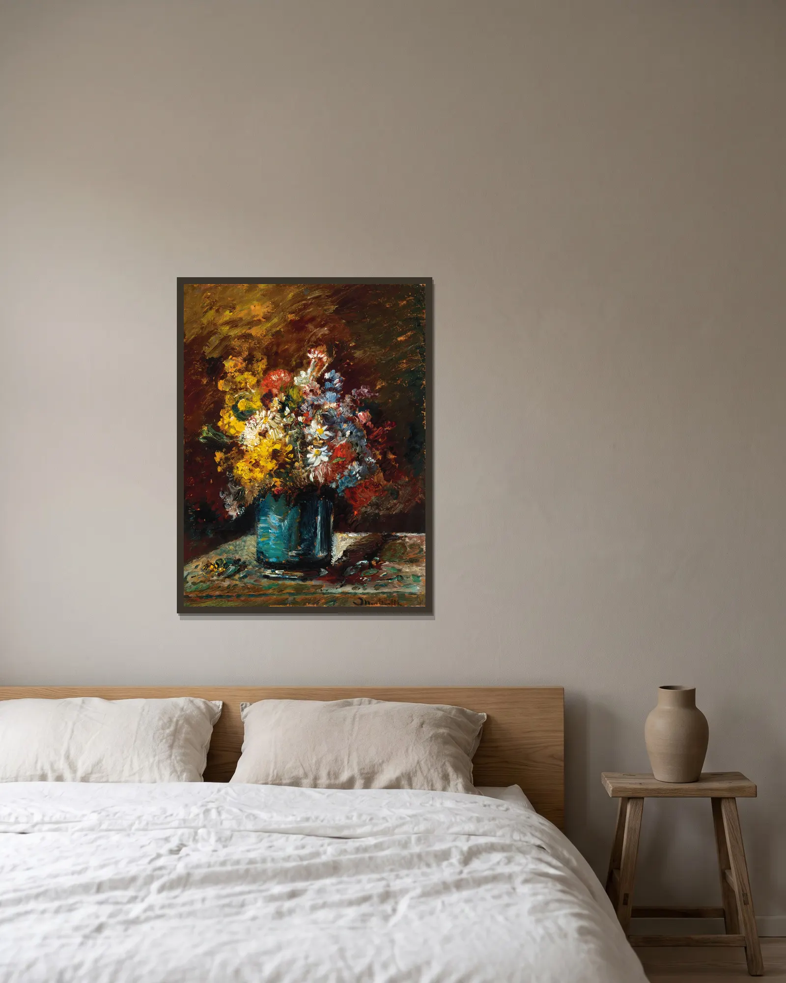 Fleurs Divers av Adolphe Monticelli inramad på en vägg