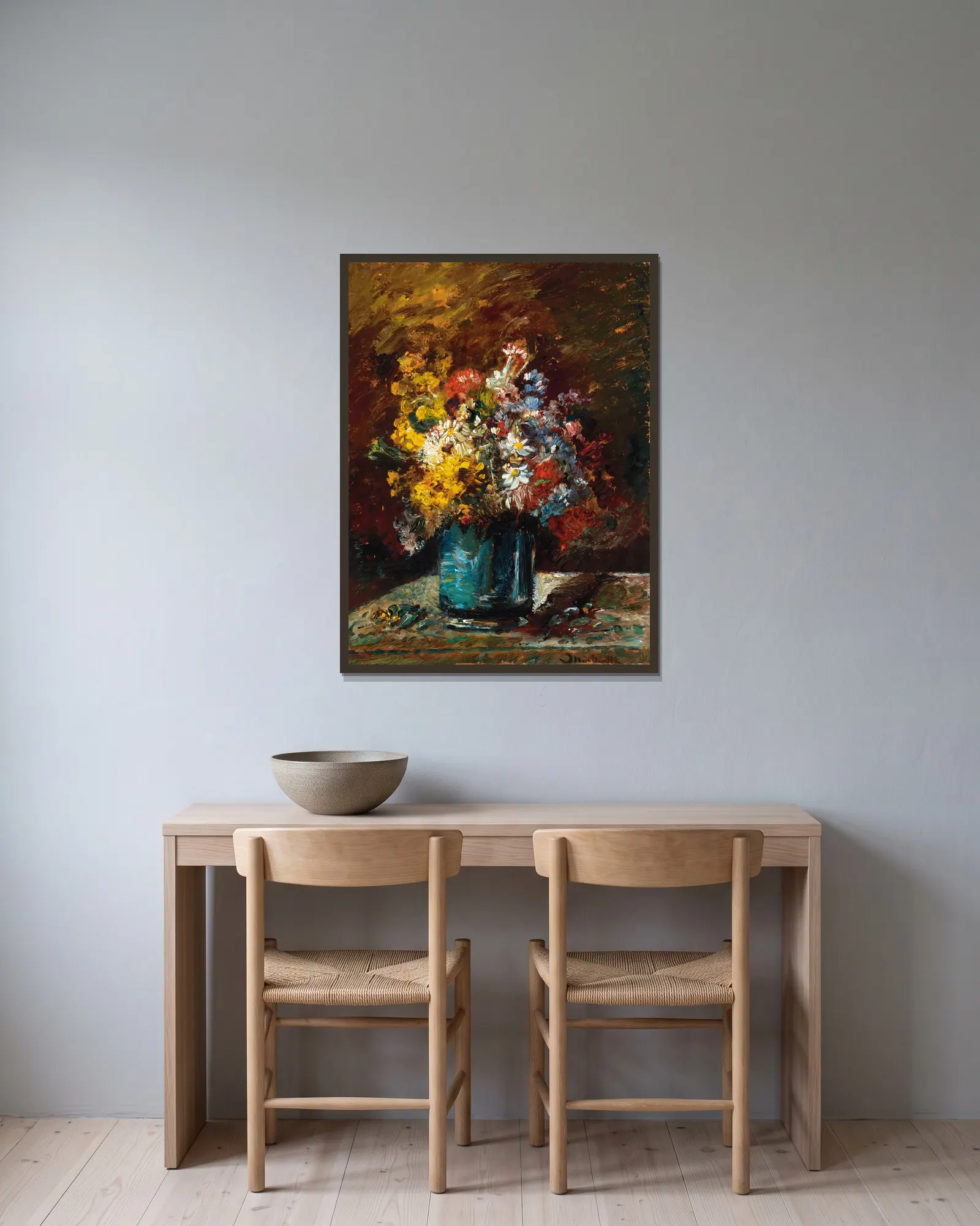 Fleurs Divers av Adolphe Monticelli inramad på en vägg