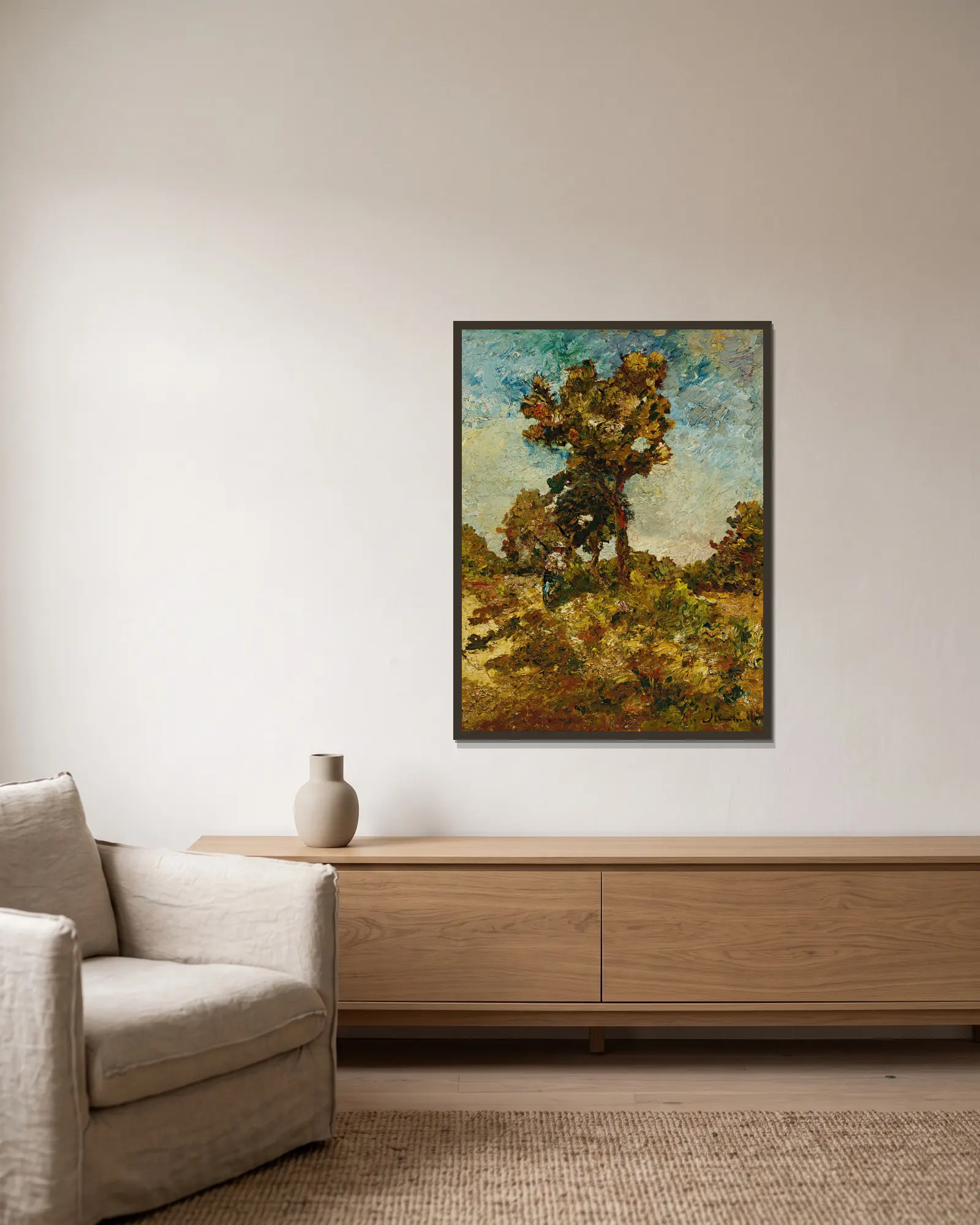 Les Arbres av Adolphe Monticelli inramad på en vägg