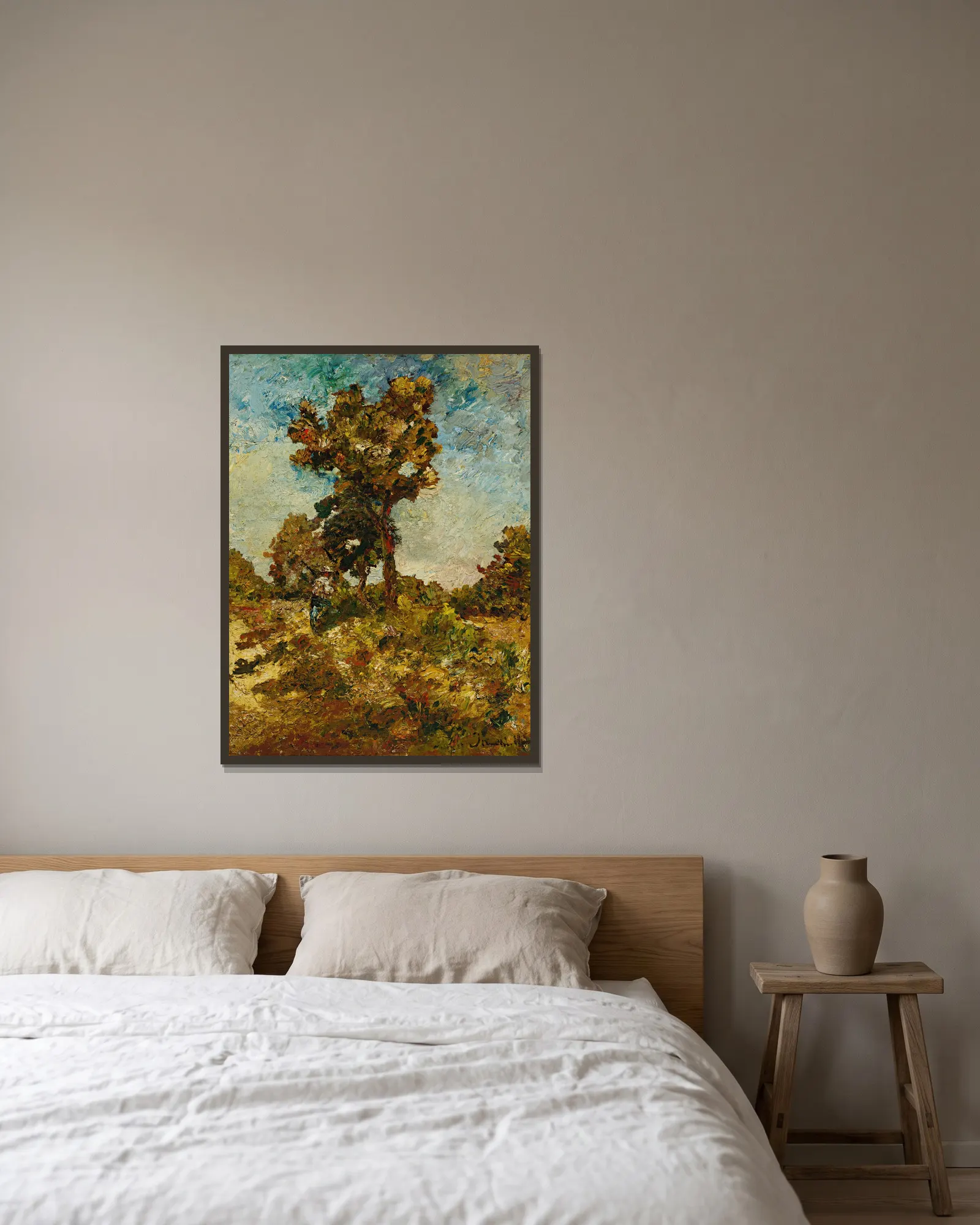 Les Arbres av Adolphe Monticelli inramad på en vägg