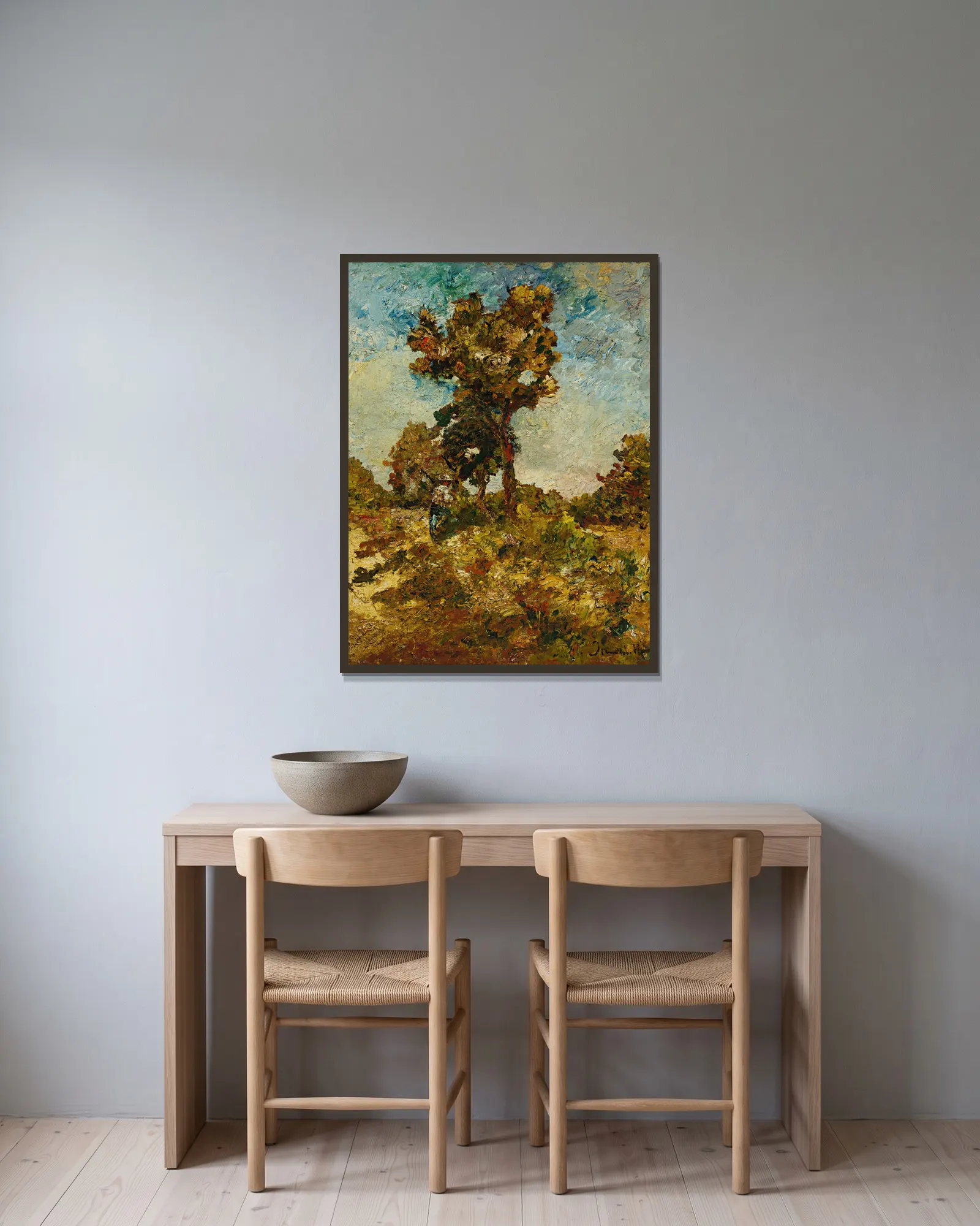 Les Arbres av Adolphe Monticelli inramad på en vägg