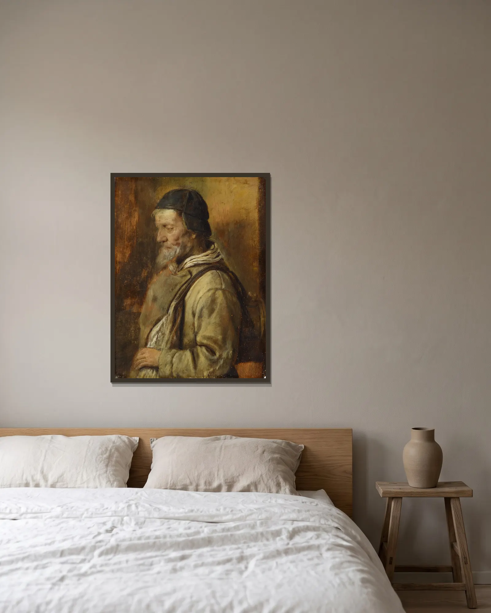 Old Artisan av Adriaen Brouwer inramad på en vägg