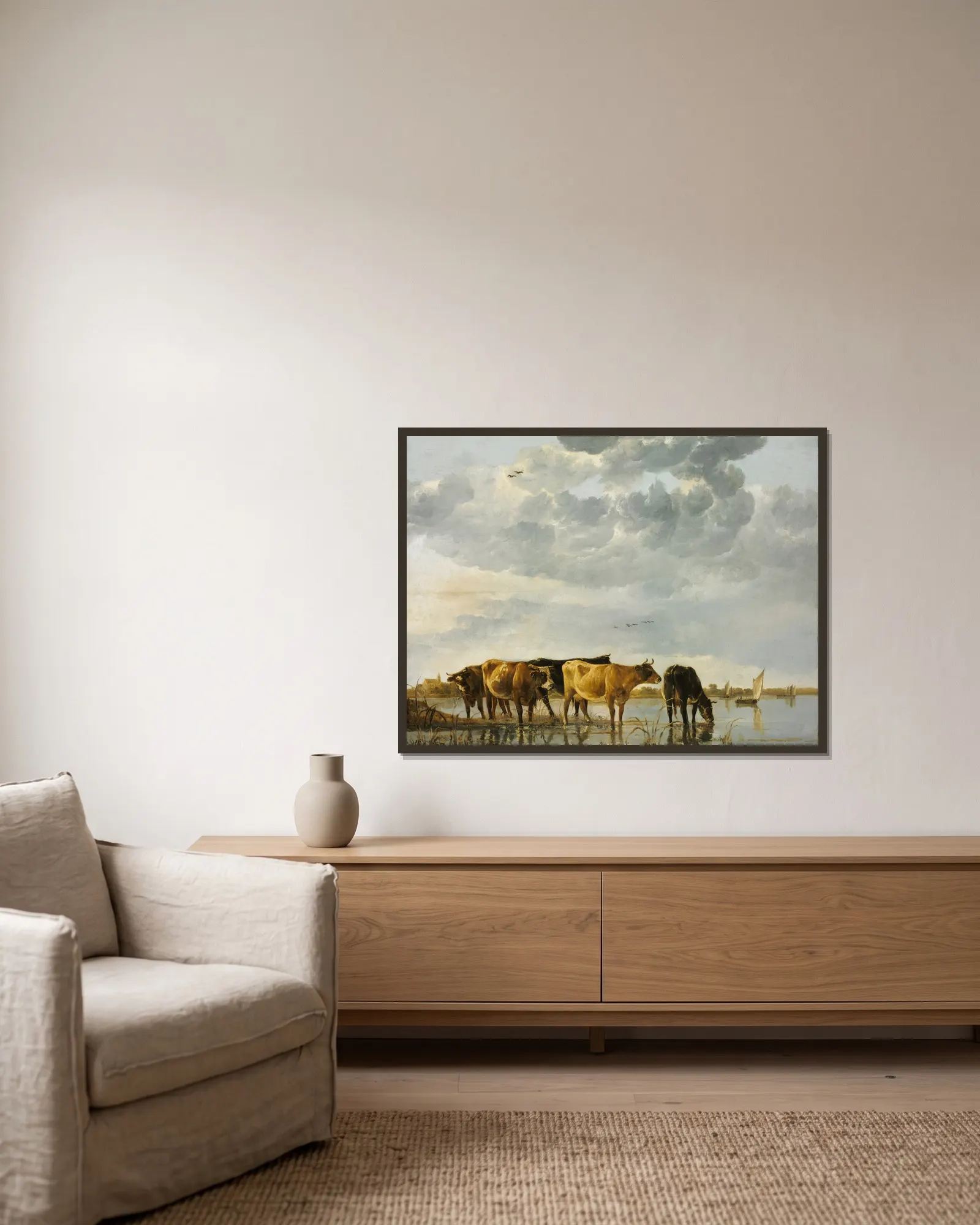 Cows in a River av Aelbert Cuyp inramad på en vägg