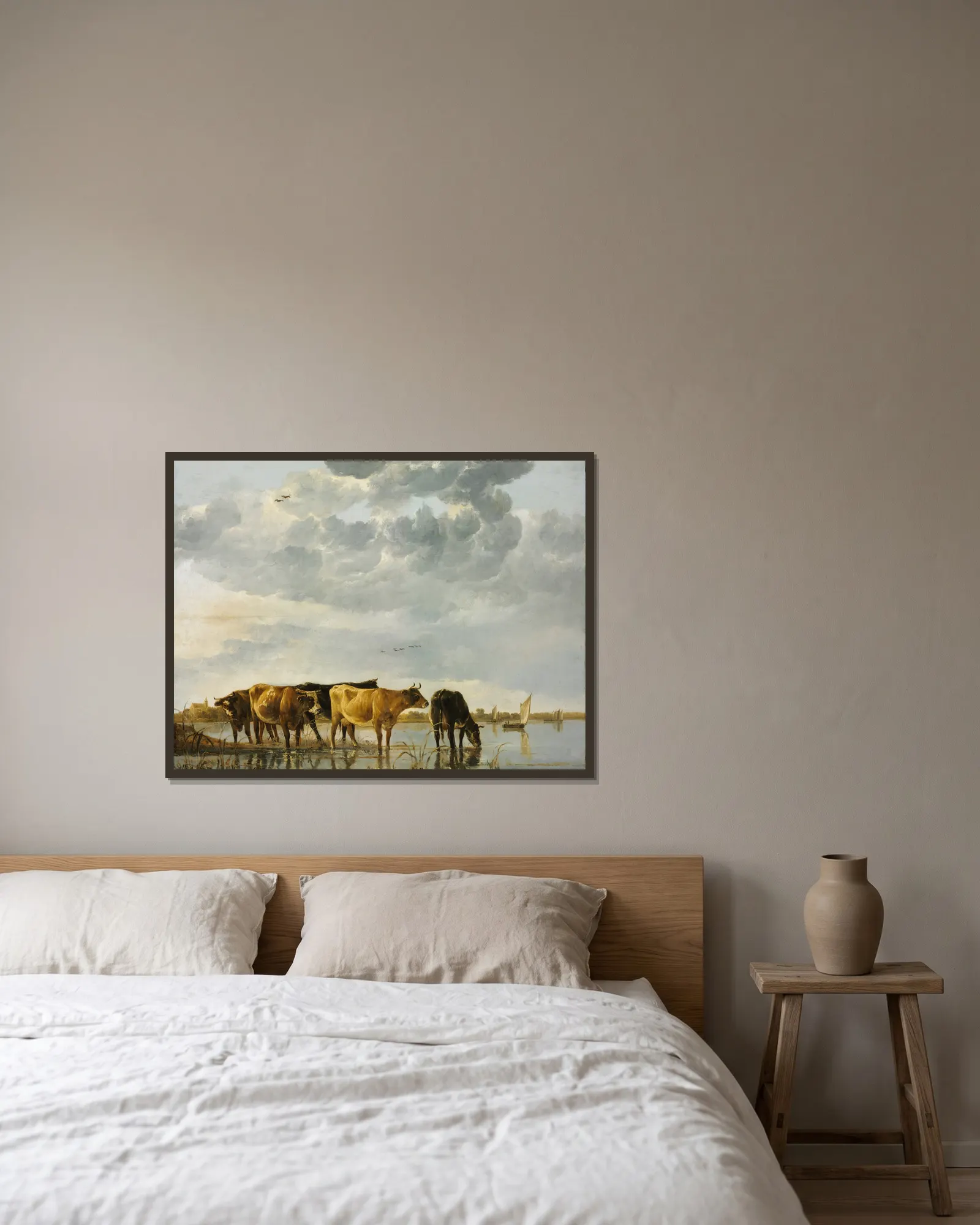 Cows in a River av Aelbert Cuyp inramad på en vägg