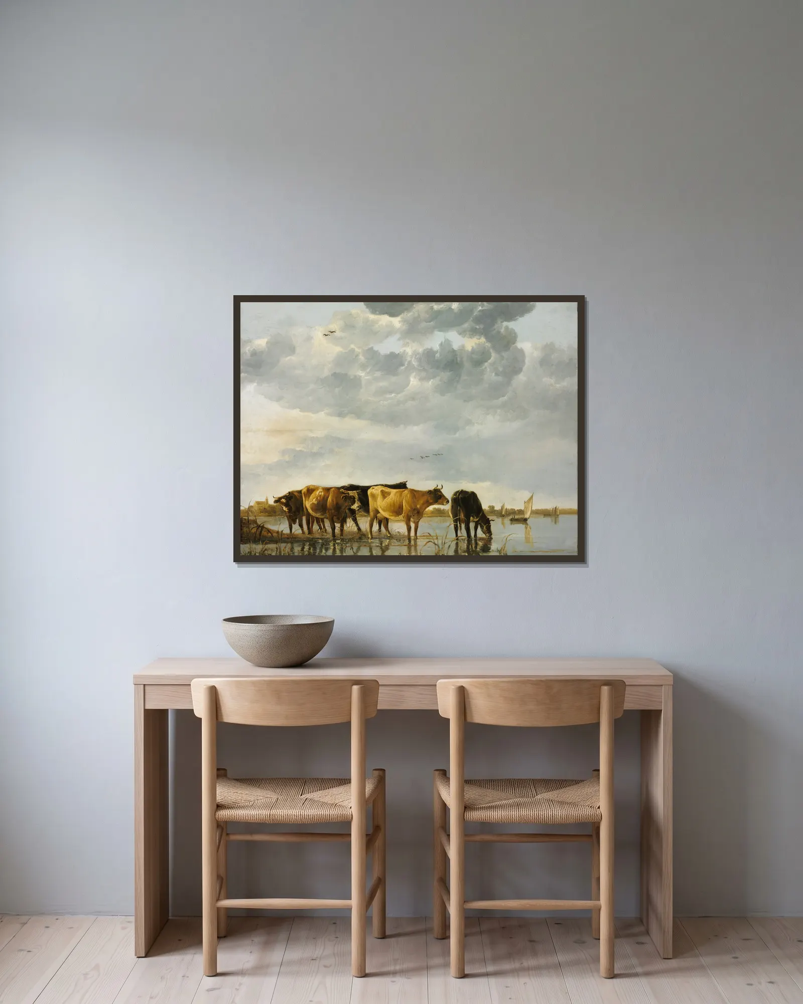 Cows in a River av Aelbert Cuyp inramad på en vägg