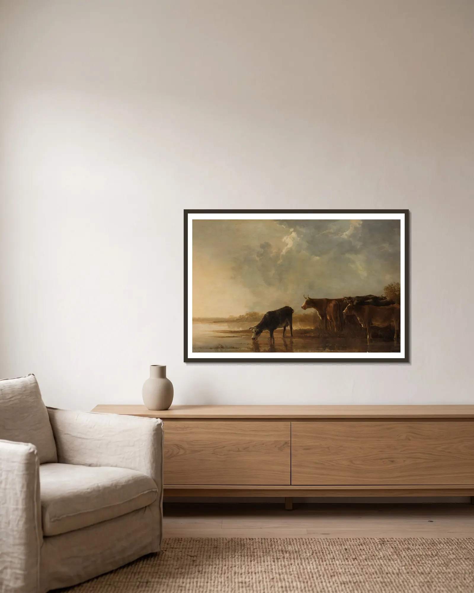 River Landscape with Cows av Aelbert Cuyp inramad på en vägg