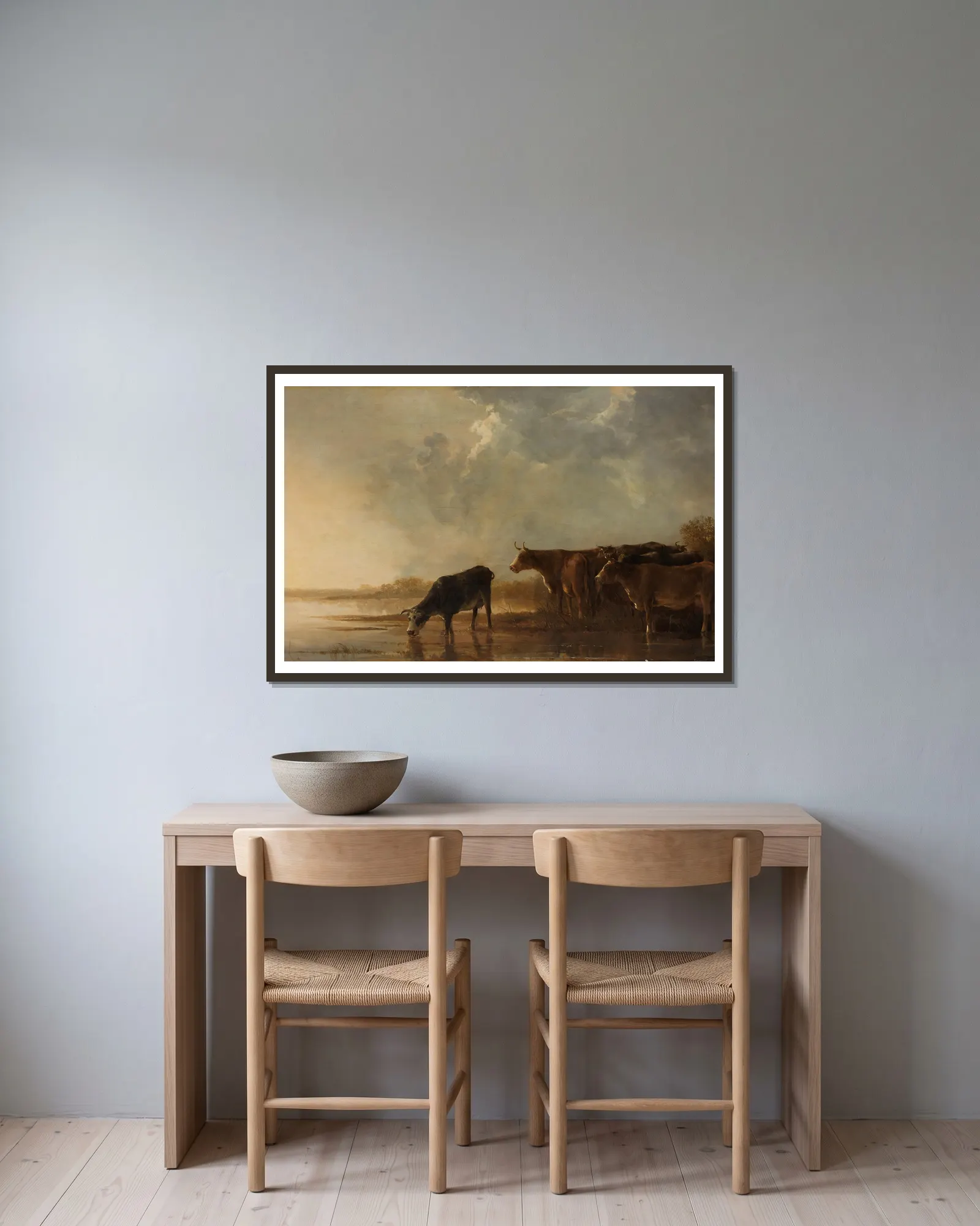 River Landscape with Cows av Aelbert Cuyp inramad på en vägg