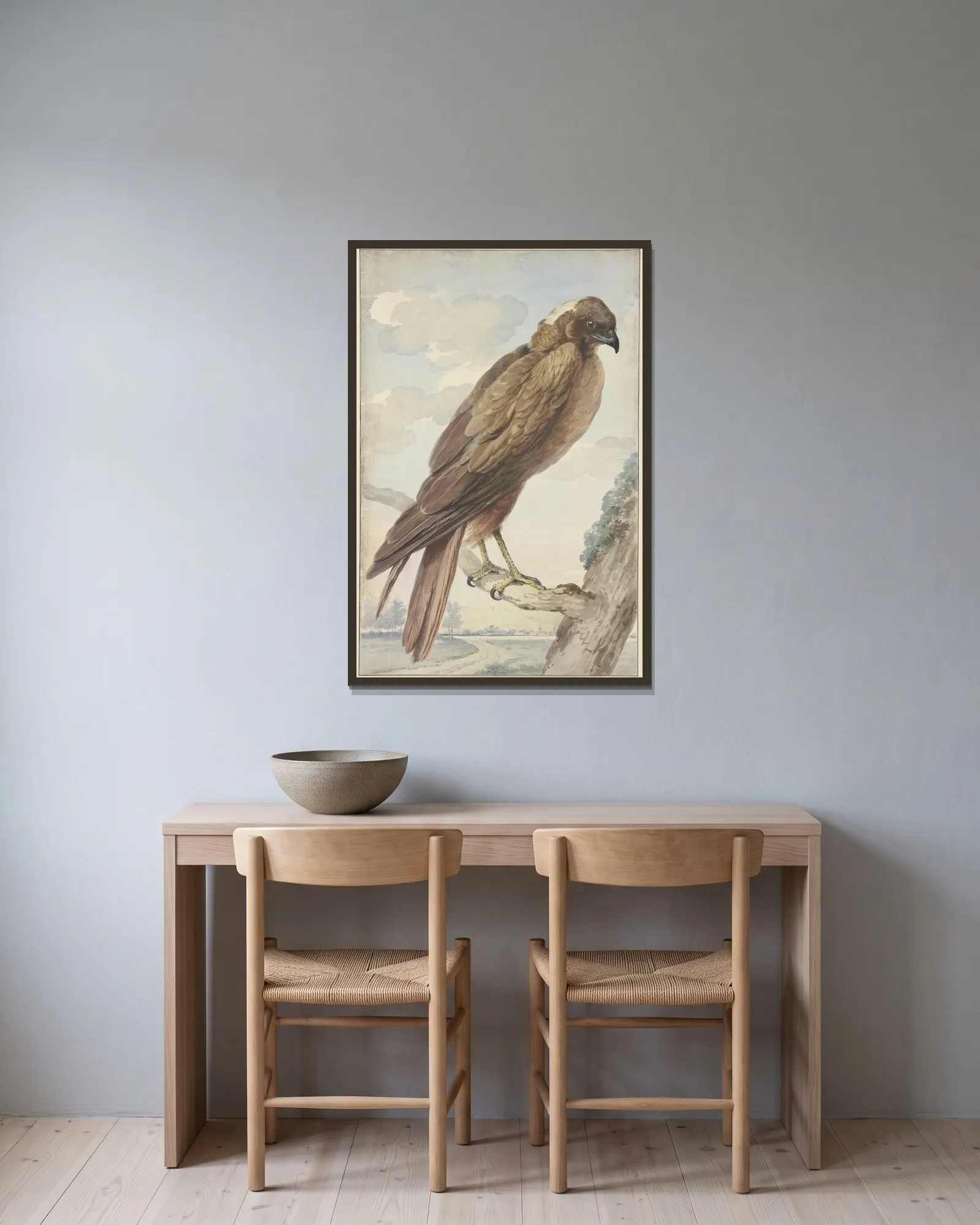 A kite av Aert Schouman inramad på en vägg