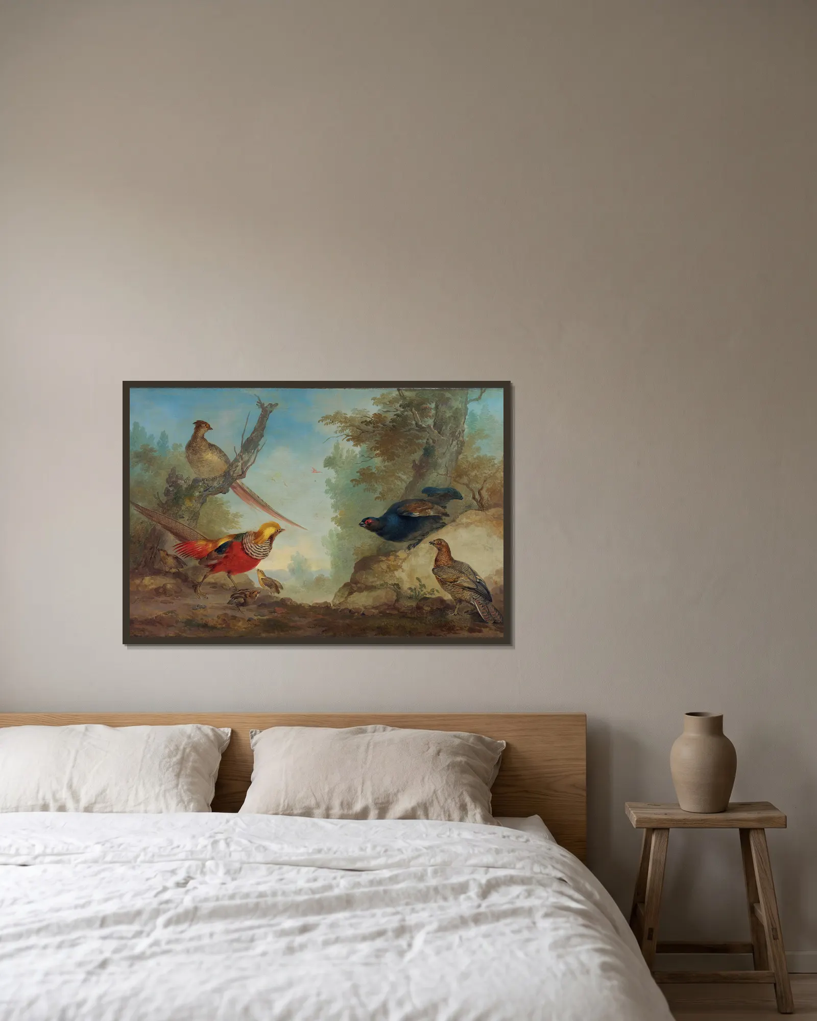 Pheasants av Aert Schouman inramad på en vägg