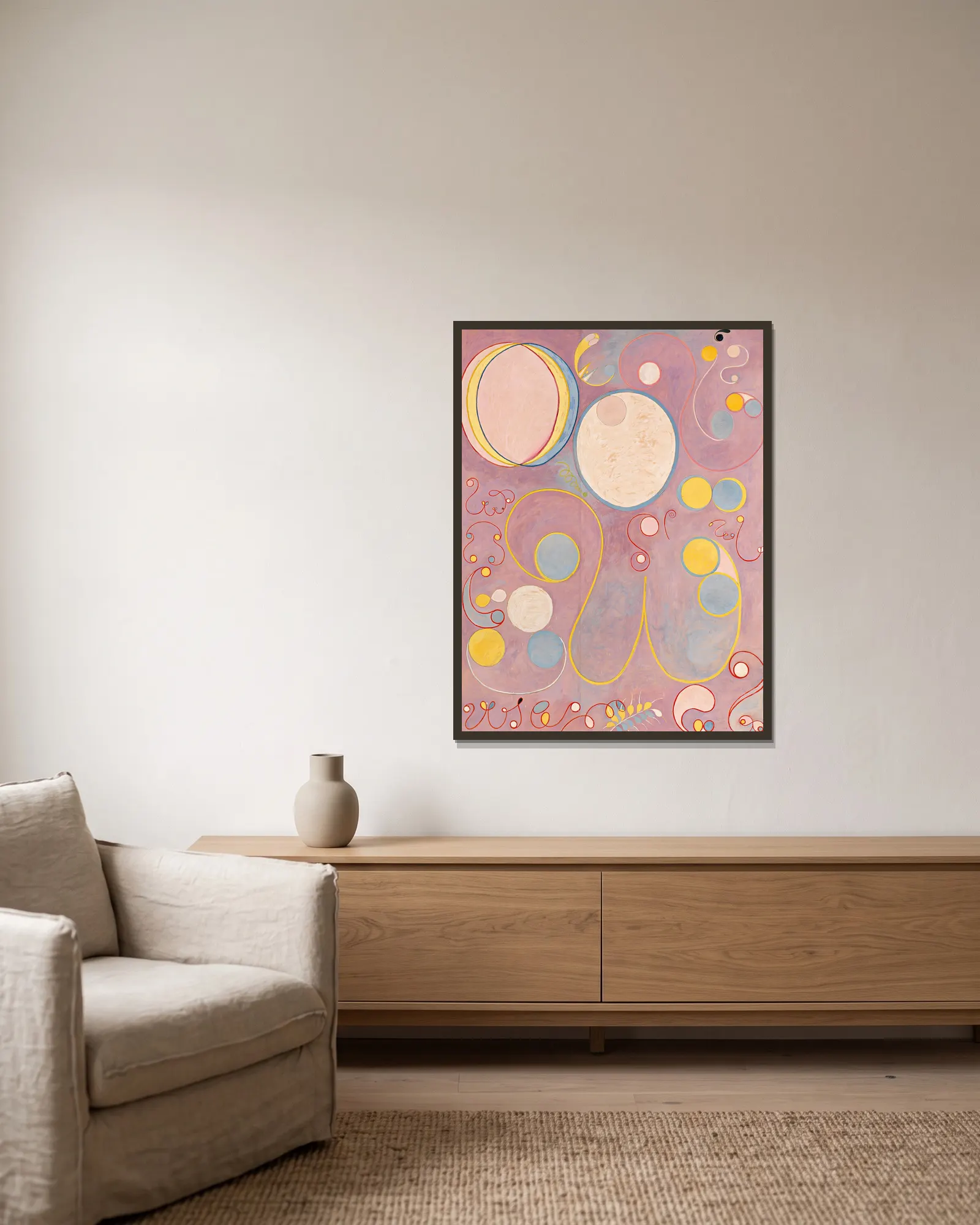 De tio största, nr 8, Vuxenåldern av Hilma af Klint inramad på en vägg