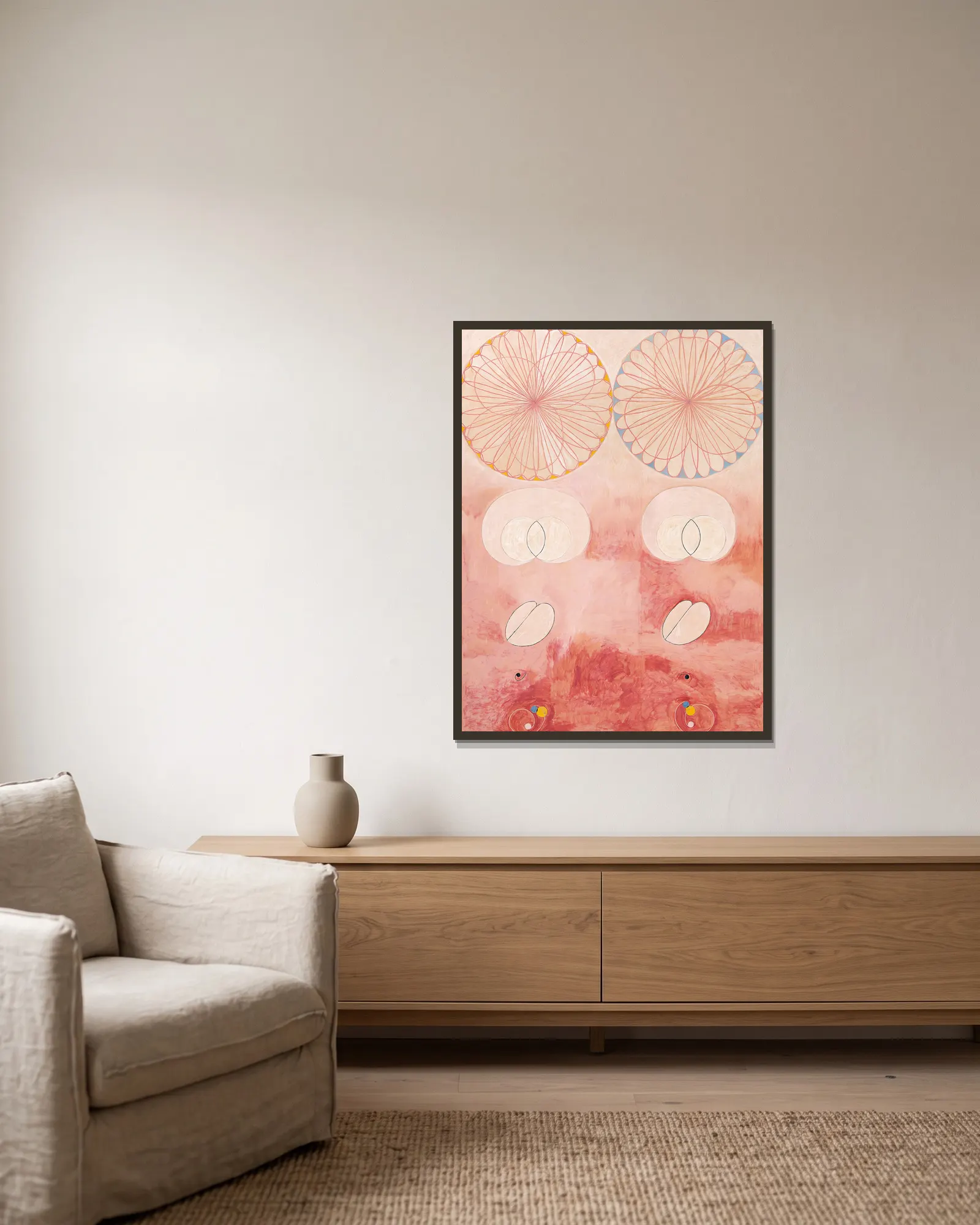 De tio största, nr 9, Ålderdom av Hilma af Klint inramad på en vägg