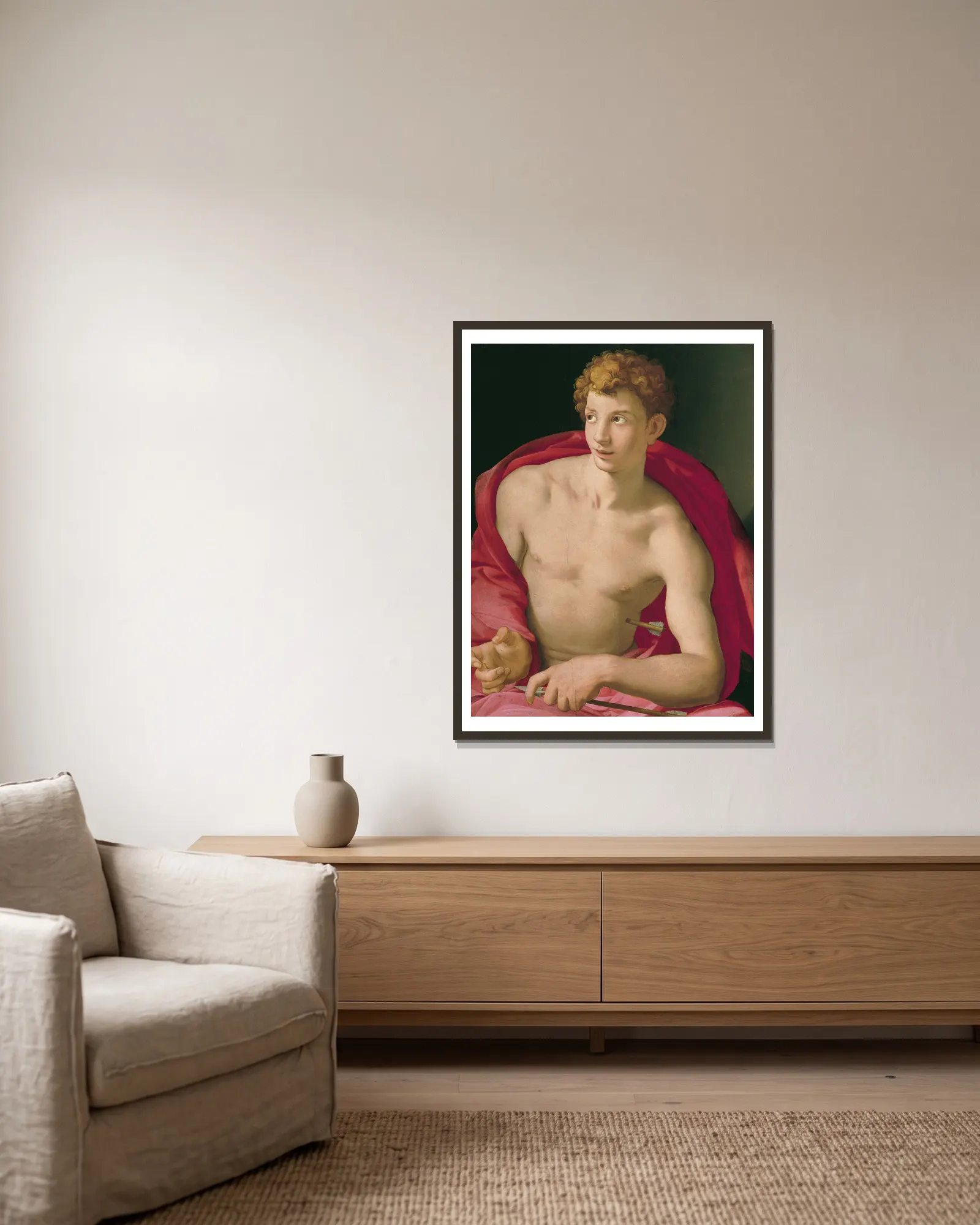 Saint Sebastian av Agnolo Bronzino inramad på en vägg