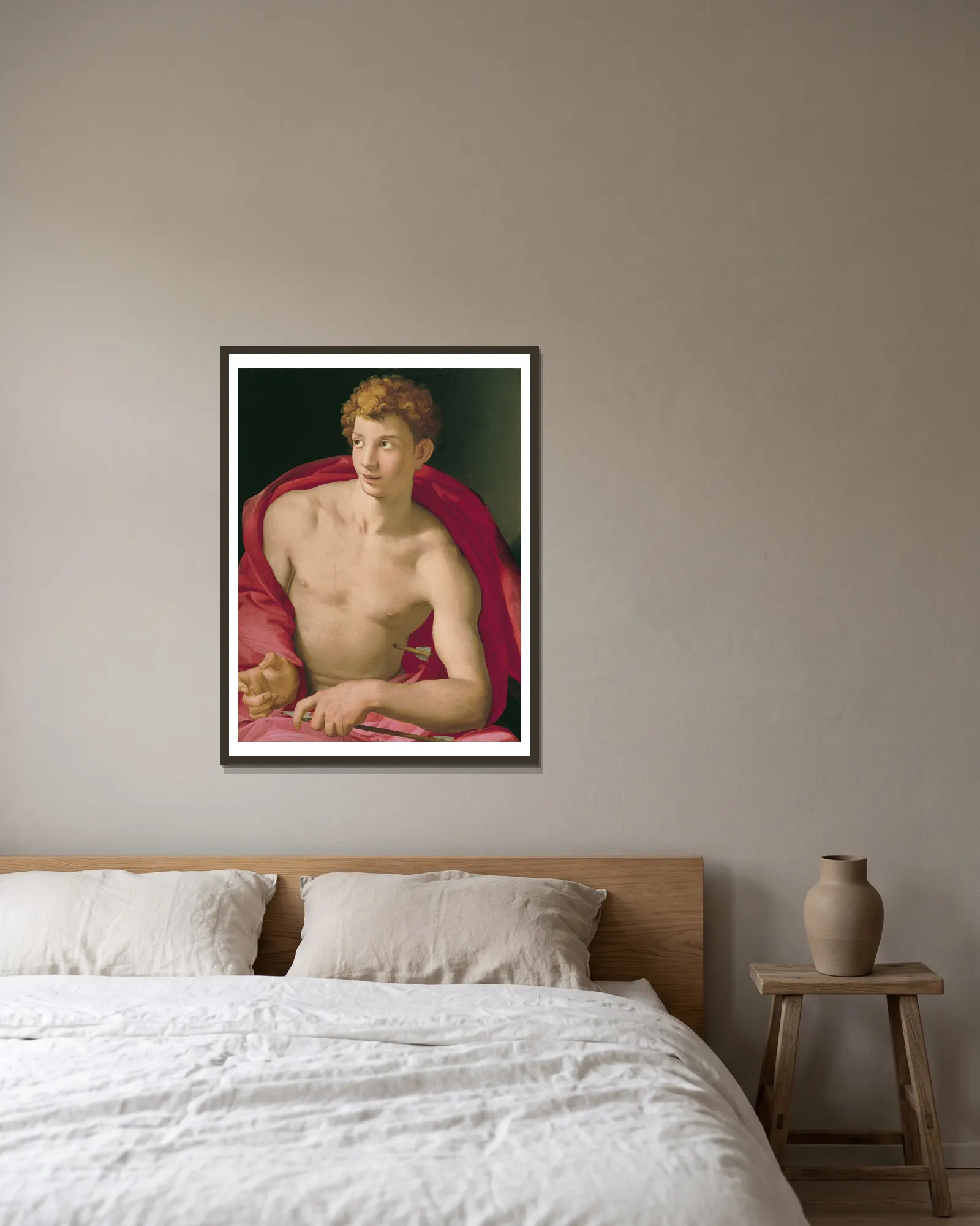 Saint Sebastian av Agnolo Bronzino inramad på en vägg