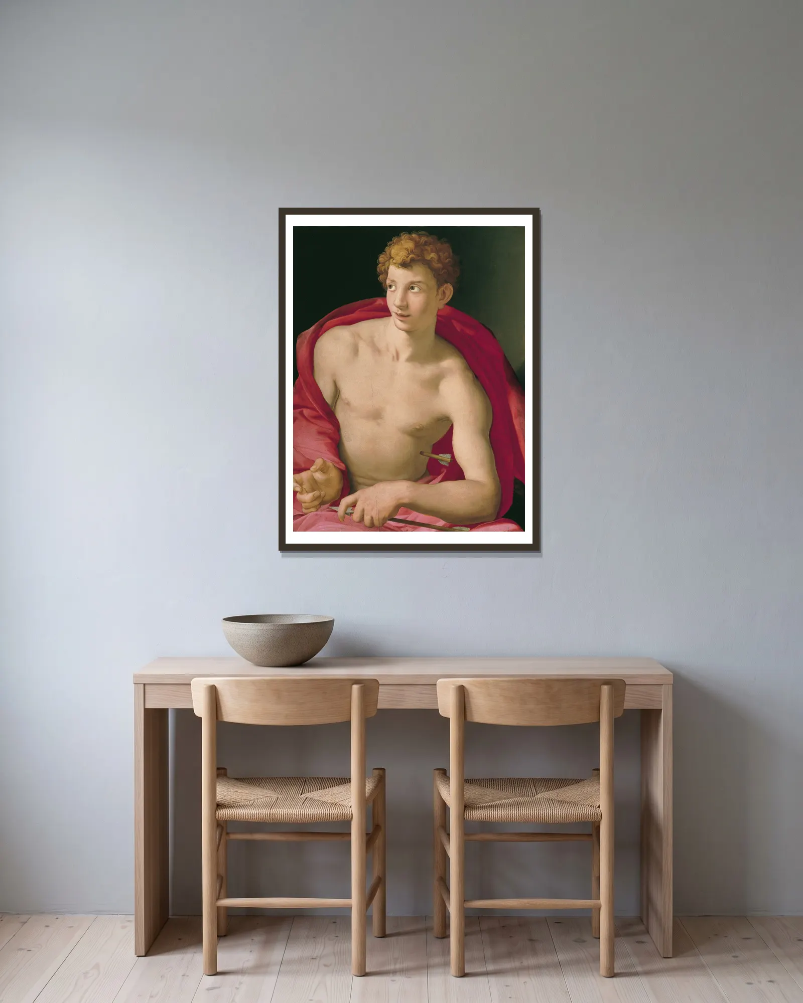 Saint Sebastian av Agnolo Bronzino inramad på en vägg