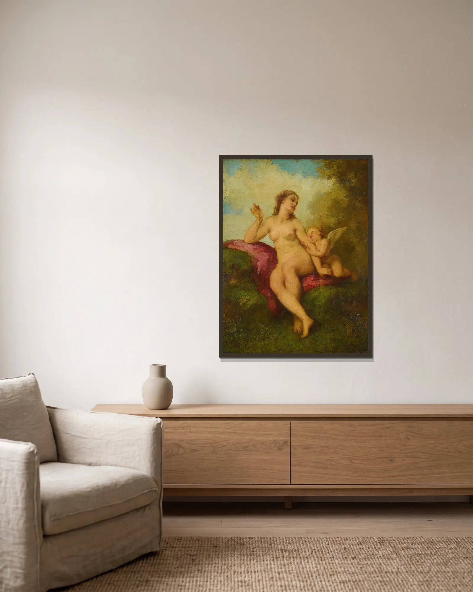 Venus And Cupid av Paul-Jacques-Aimé Baudry inramad på en vägg