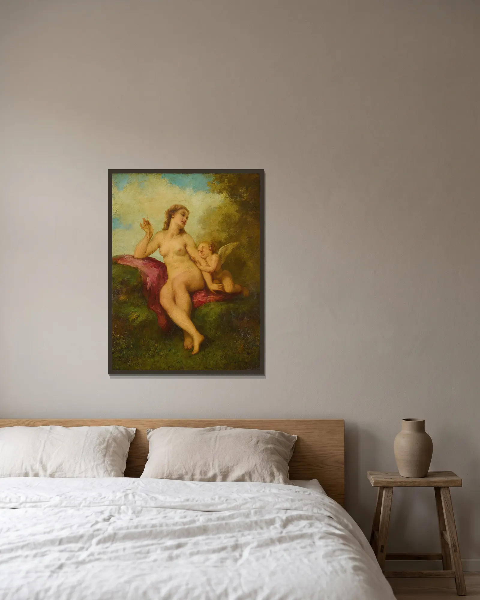 Venus And Cupid av Paul-Jacques-Aimé Baudry inramad på en vägg