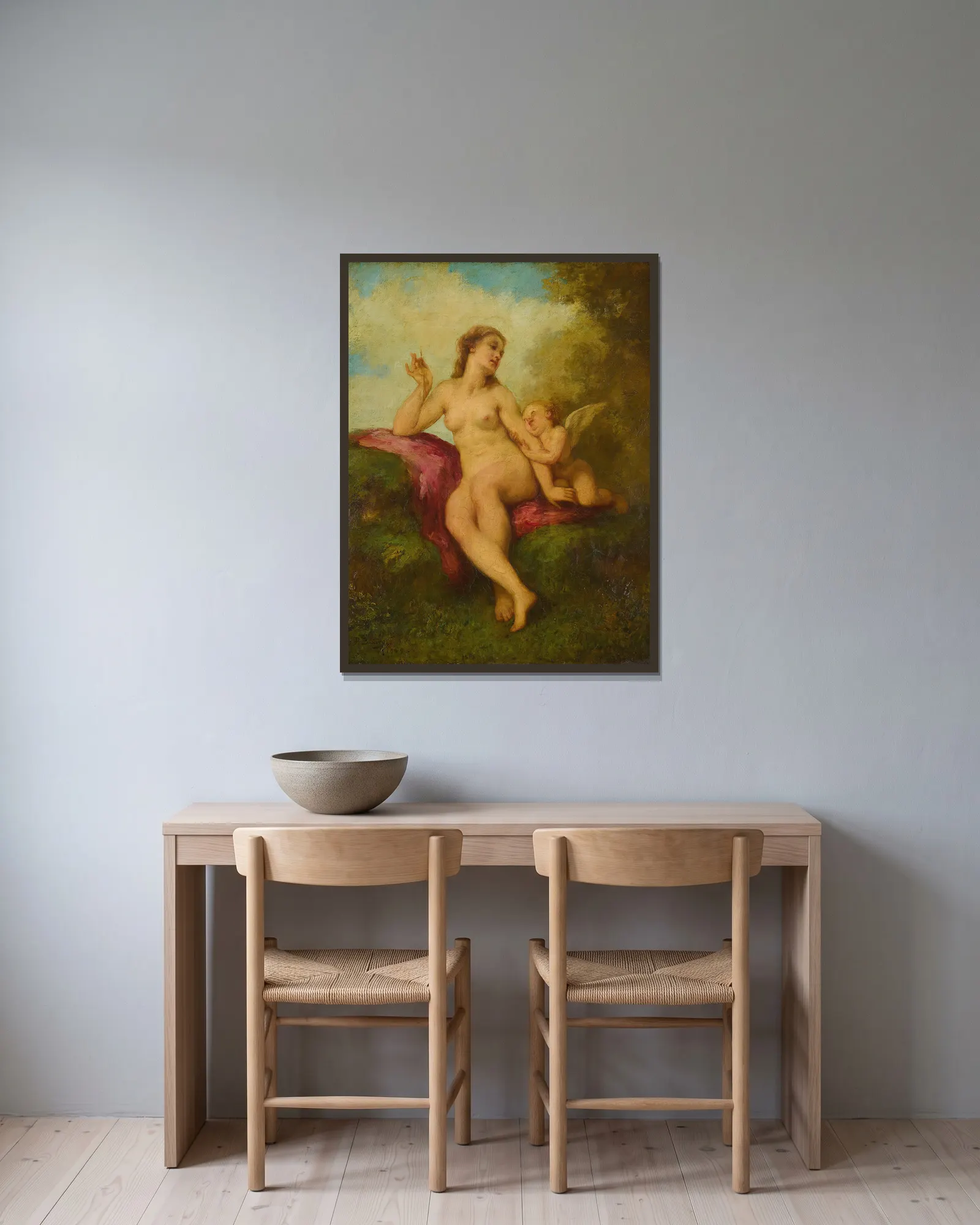 Venus And Cupid av Paul-Jacques-Aimé Baudry inramad på en vägg
