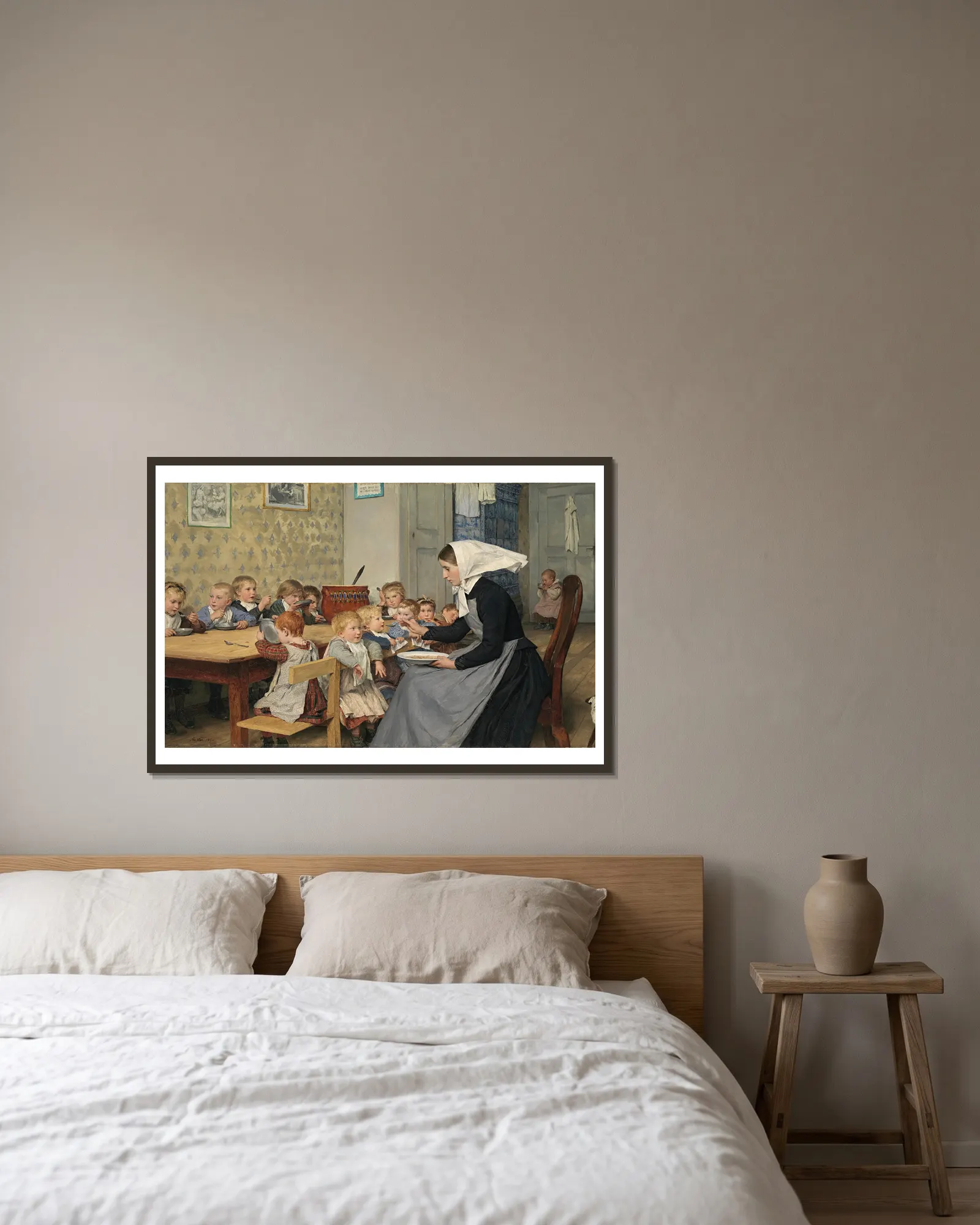 Creche av Albert Anker inramad på en vägg