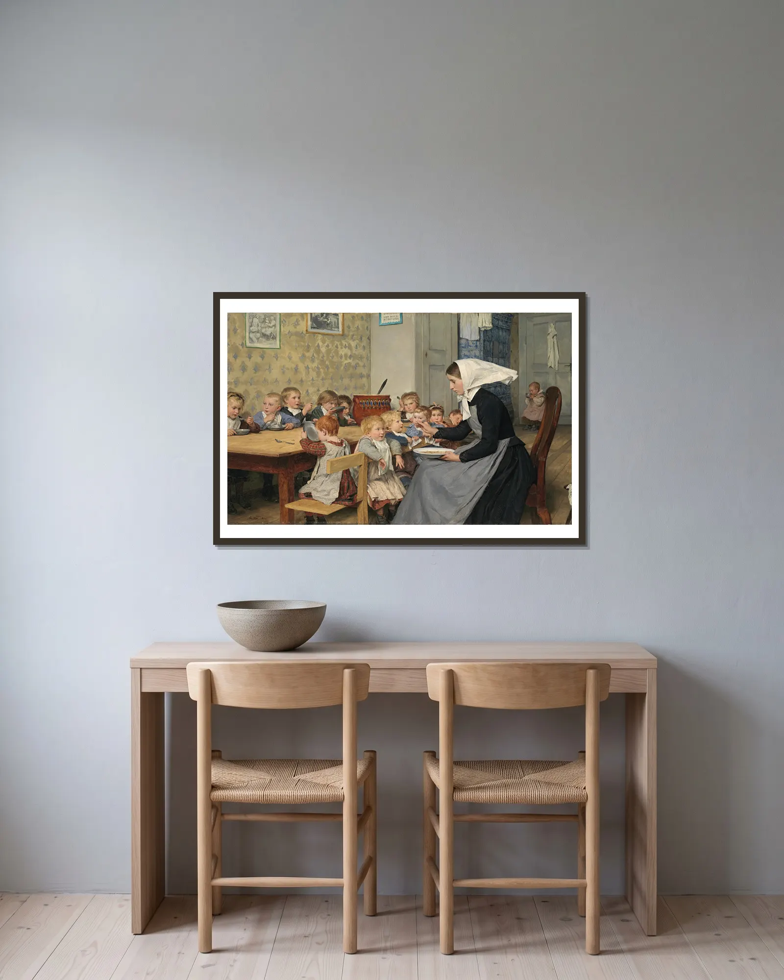Creche av Albert Anker inramad på en vägg
