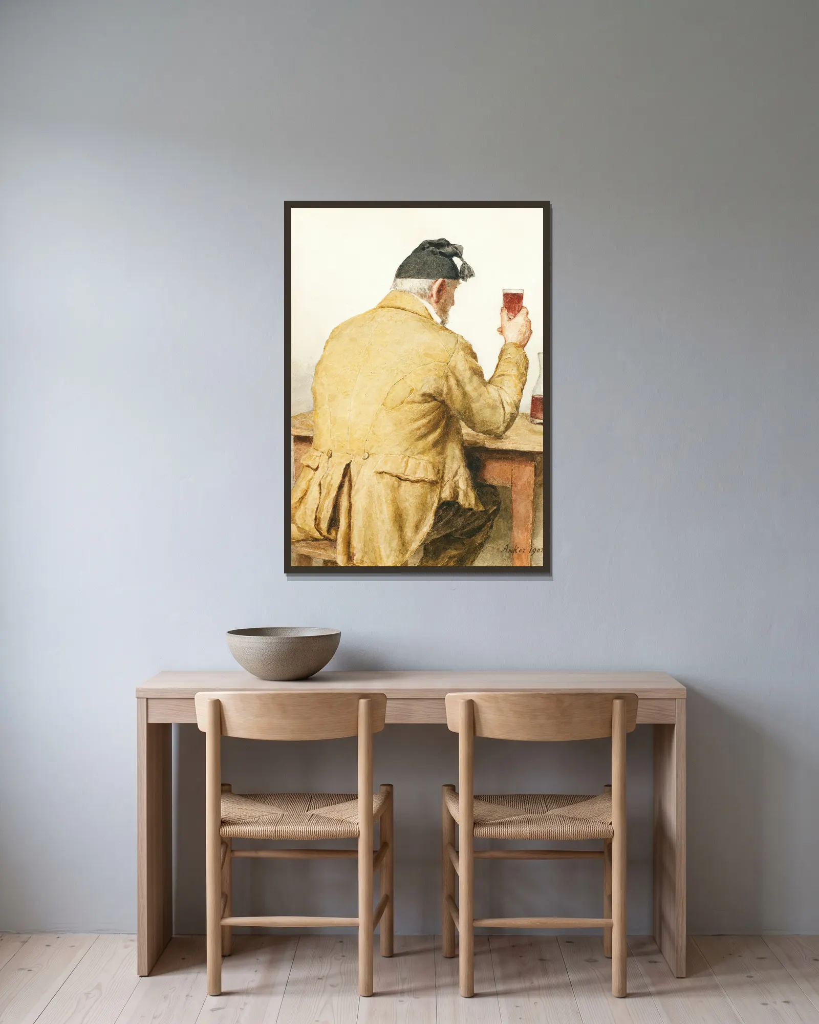 Old Man Sitting At Table, Shown From Behind av Albert Anker inramad på en vägg