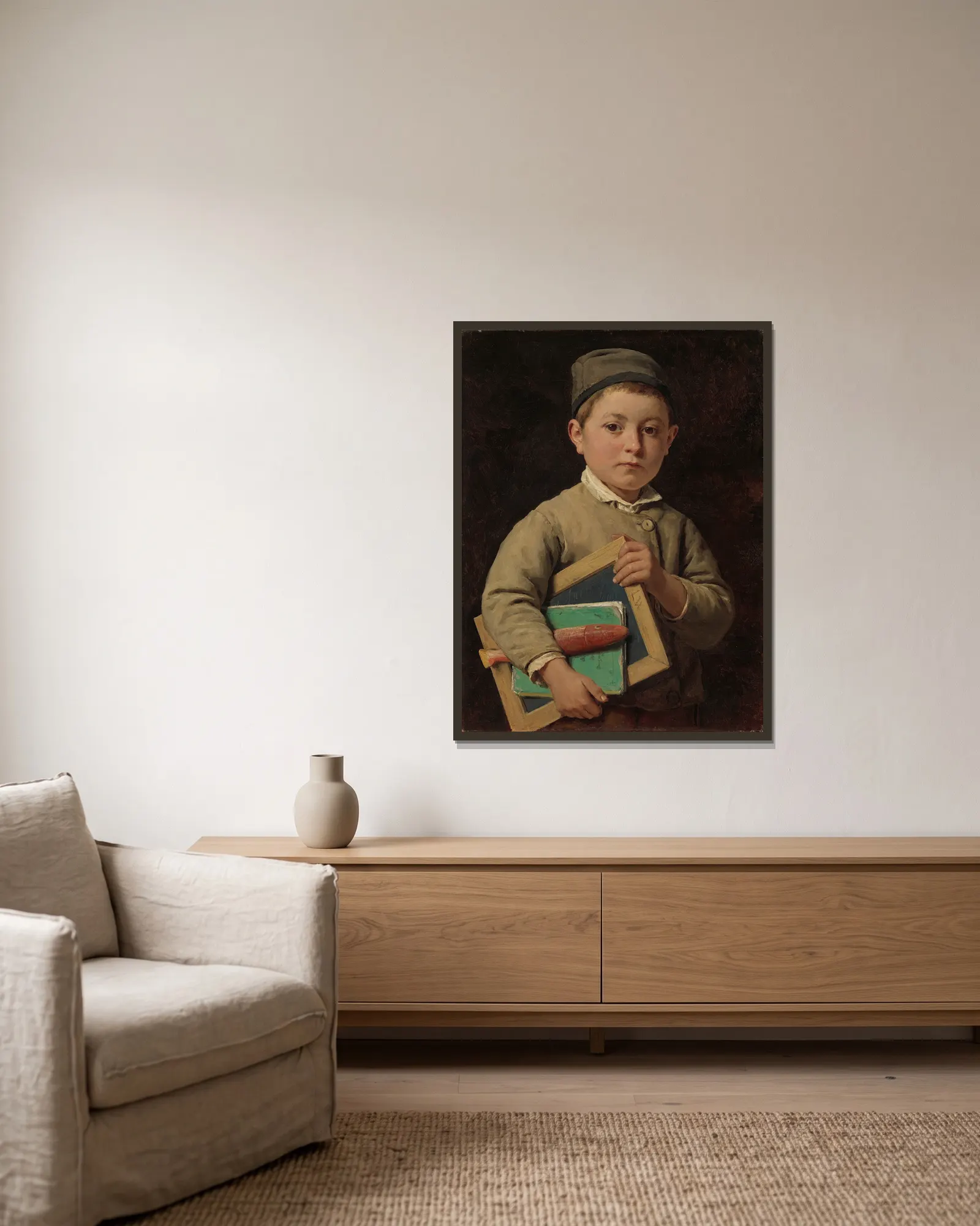 Schoolboy av Albert Anker inramad på en vägg