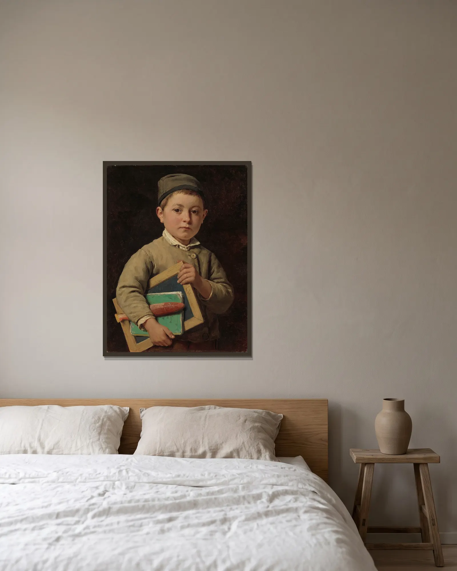Schoolboy av Albert Anker inramad på en vägg