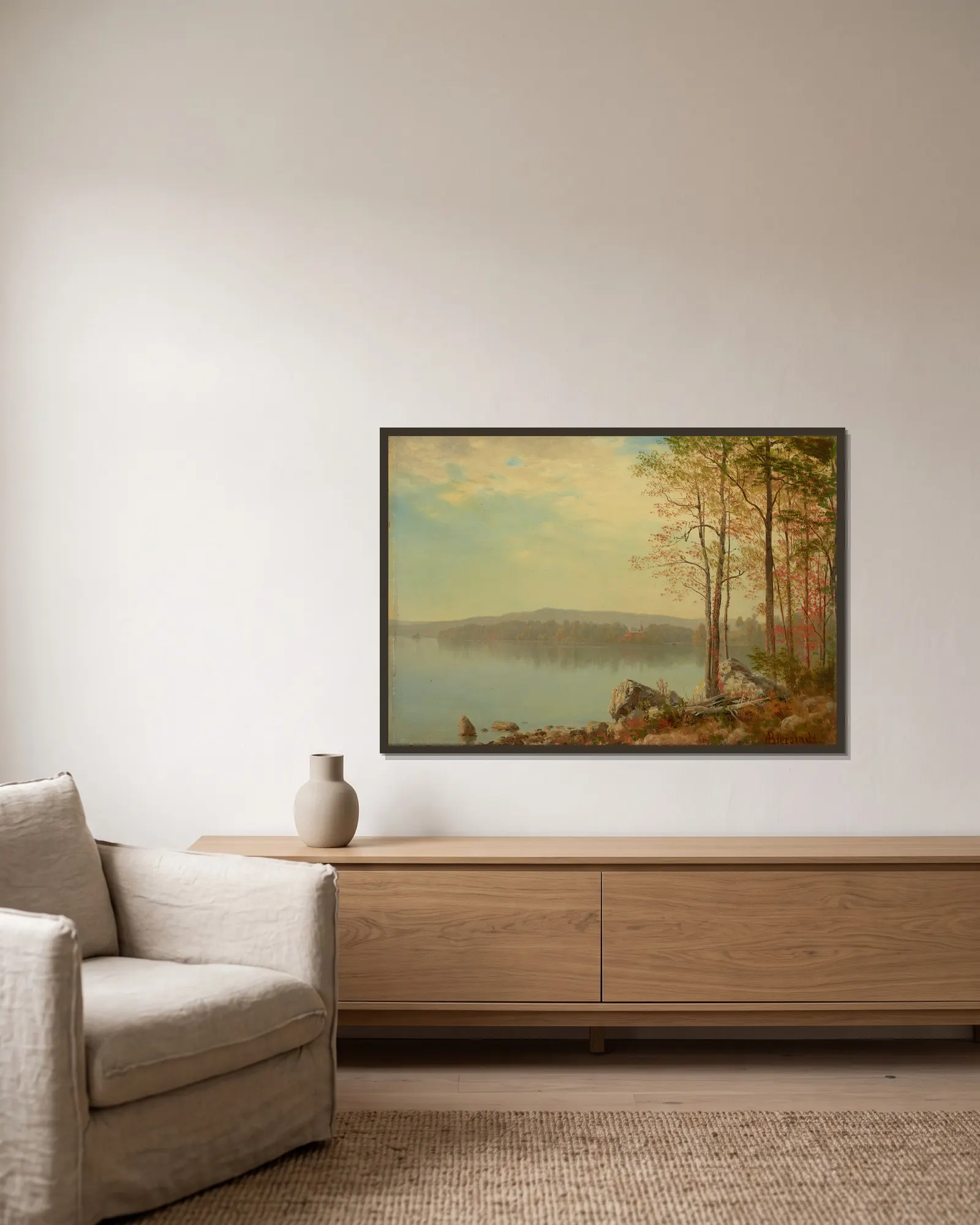 Landscape av Albert Bierstadt inramad på en vägg