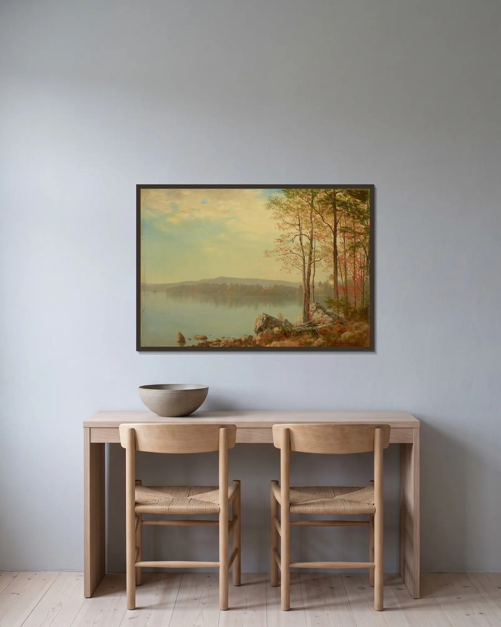 Landscape av Albert Bierstadt inramad på en vägg