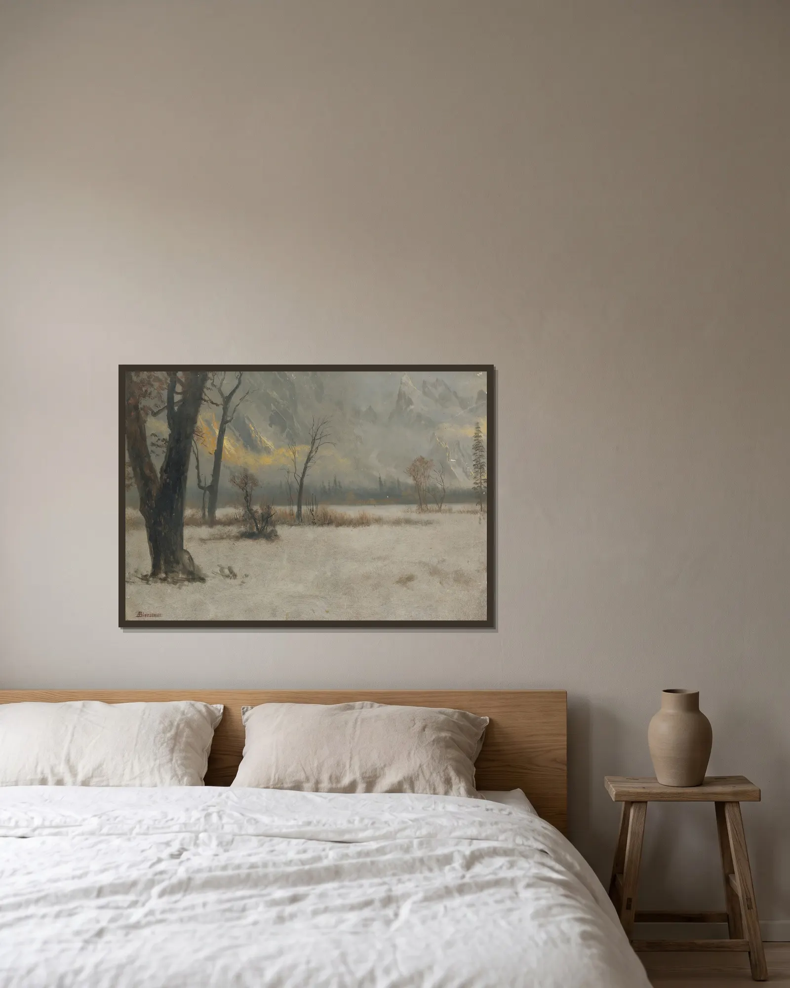 Winter Landscape av Albert Bierstadt inramad på en vägg