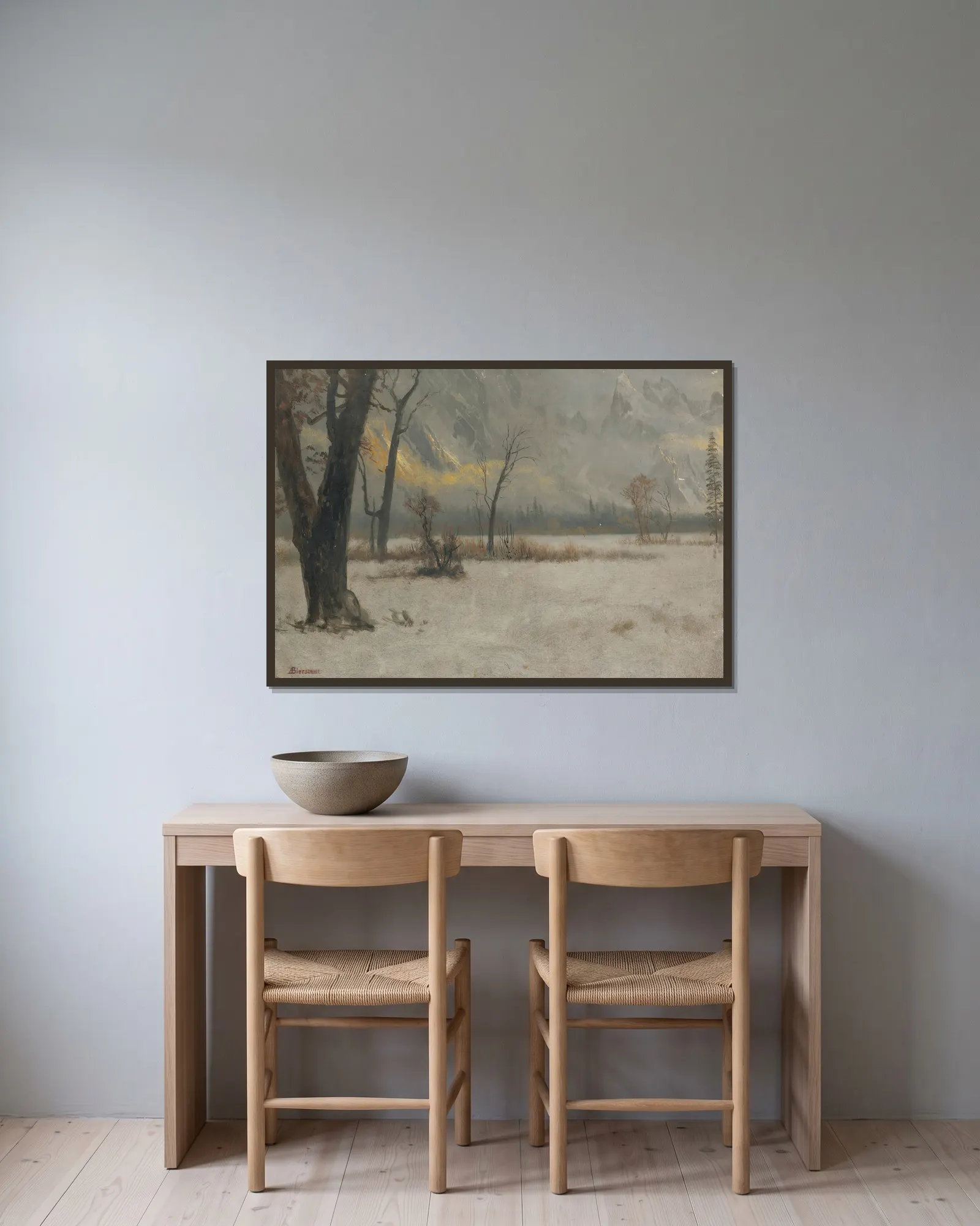 Winter Landscape av Albert Bierstadt inramad på en vägg