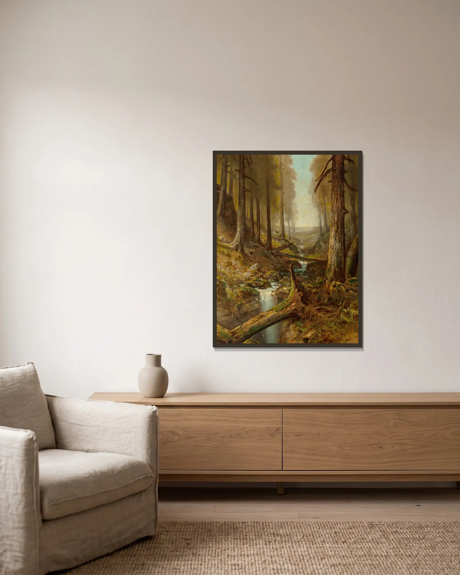Forest Interior av Ralph Albert Blakelock inramad på en vägg