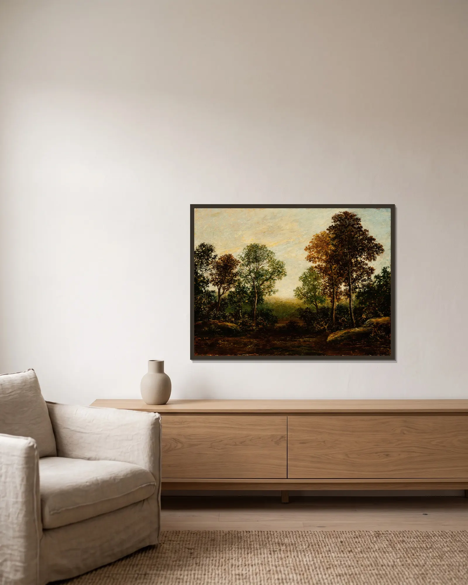 Landscape with Trees av Ralph Albert Blakelock inramad på en vägg