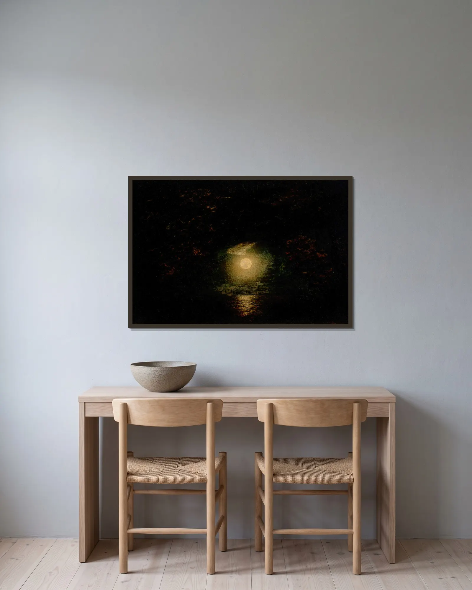 Moonlight av Ralph Albert Blakelock inramad på en vägg