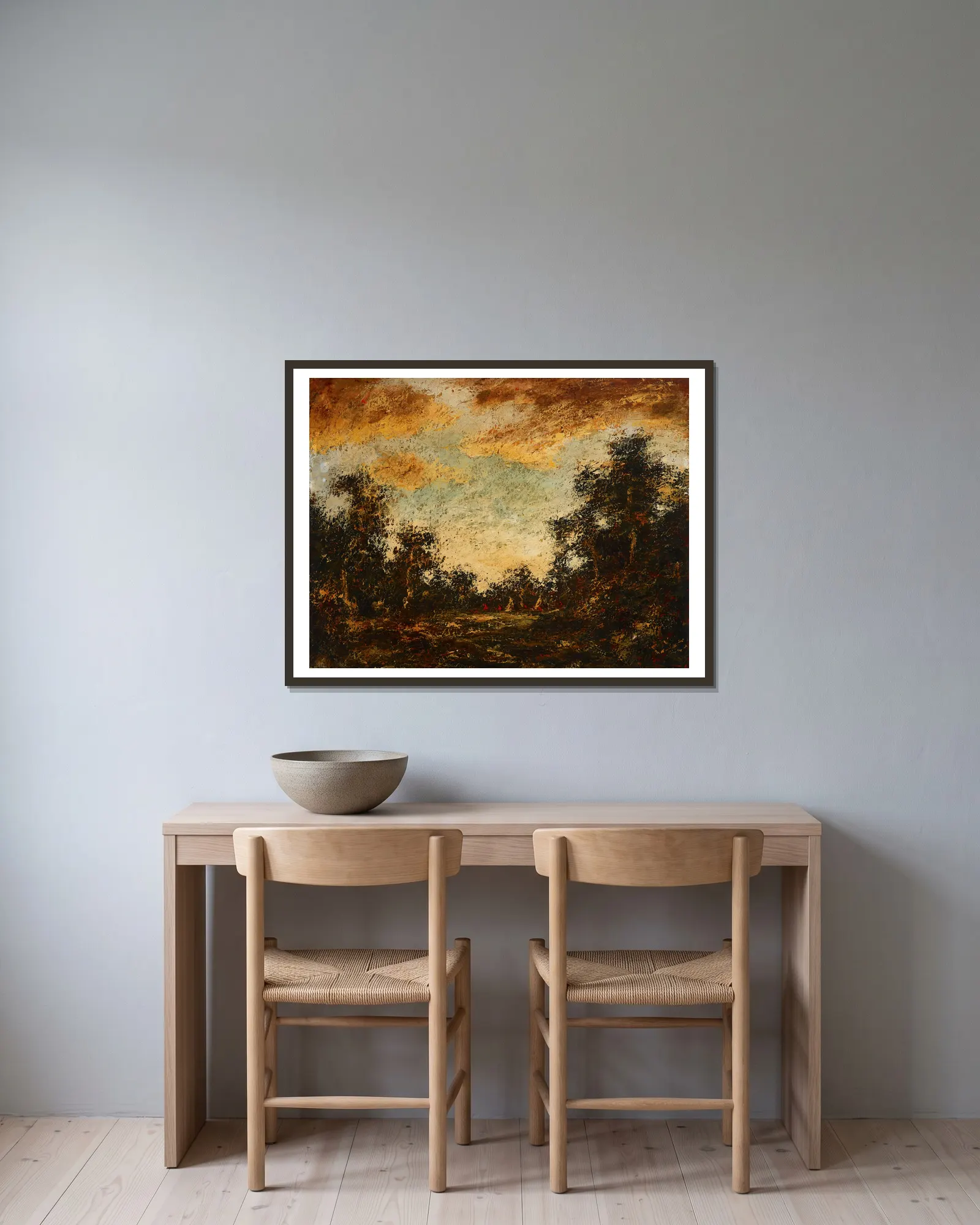 Morning Light av Ralph Albert Blakelock inramad på en vägg