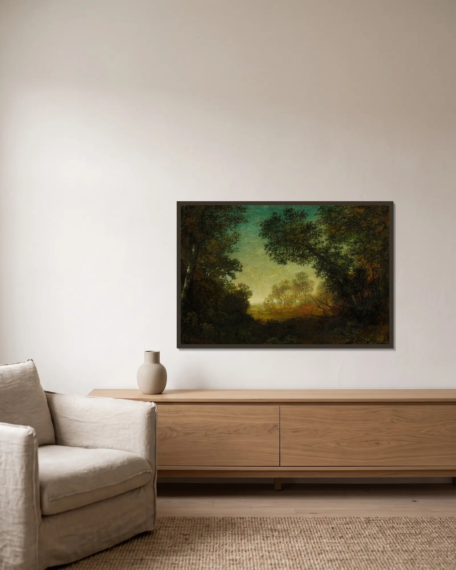 The Vista av Ralph Albert Blakelock inramad på en vägg